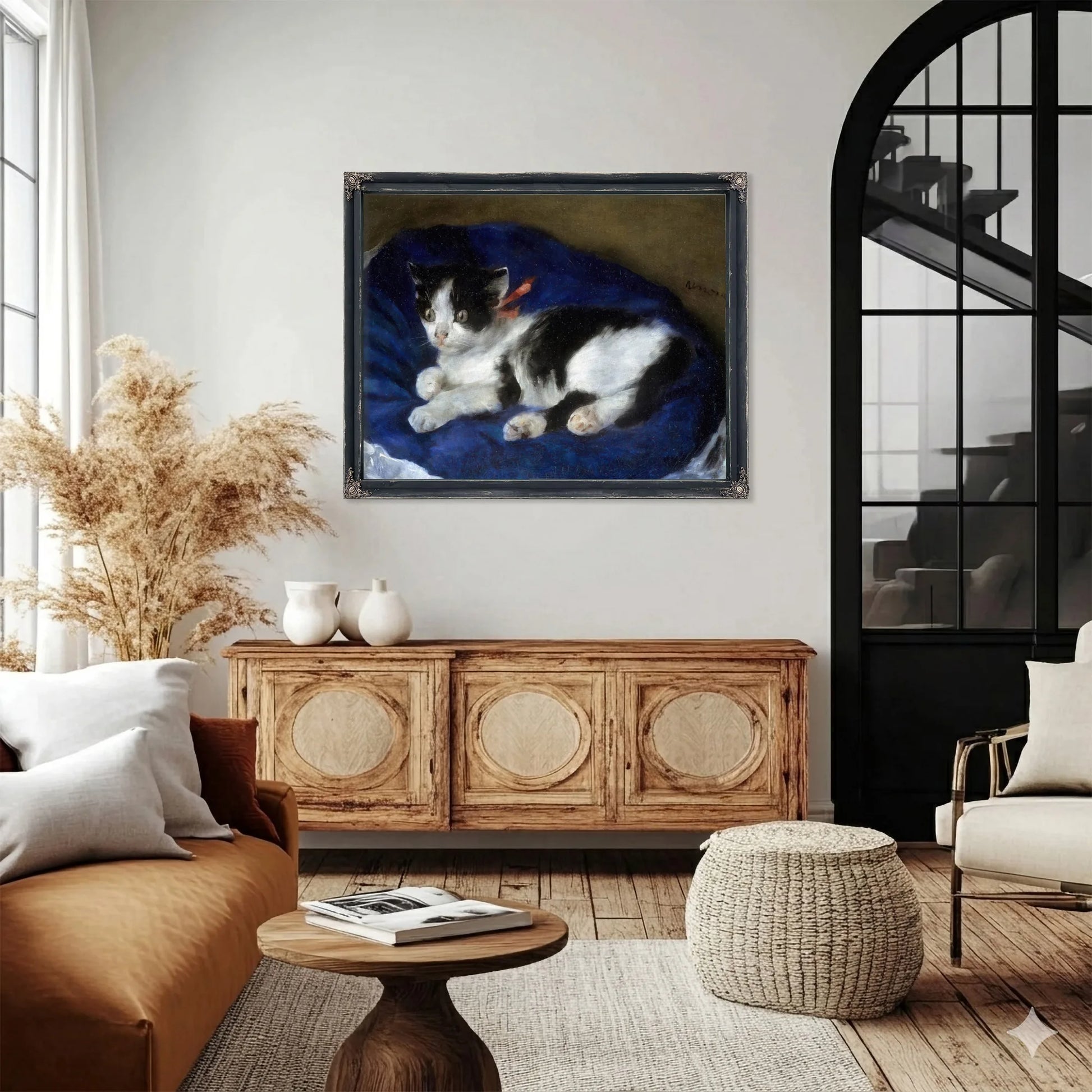 Cat On Blue Cushion By Pierre August Renoir Fine Art Print