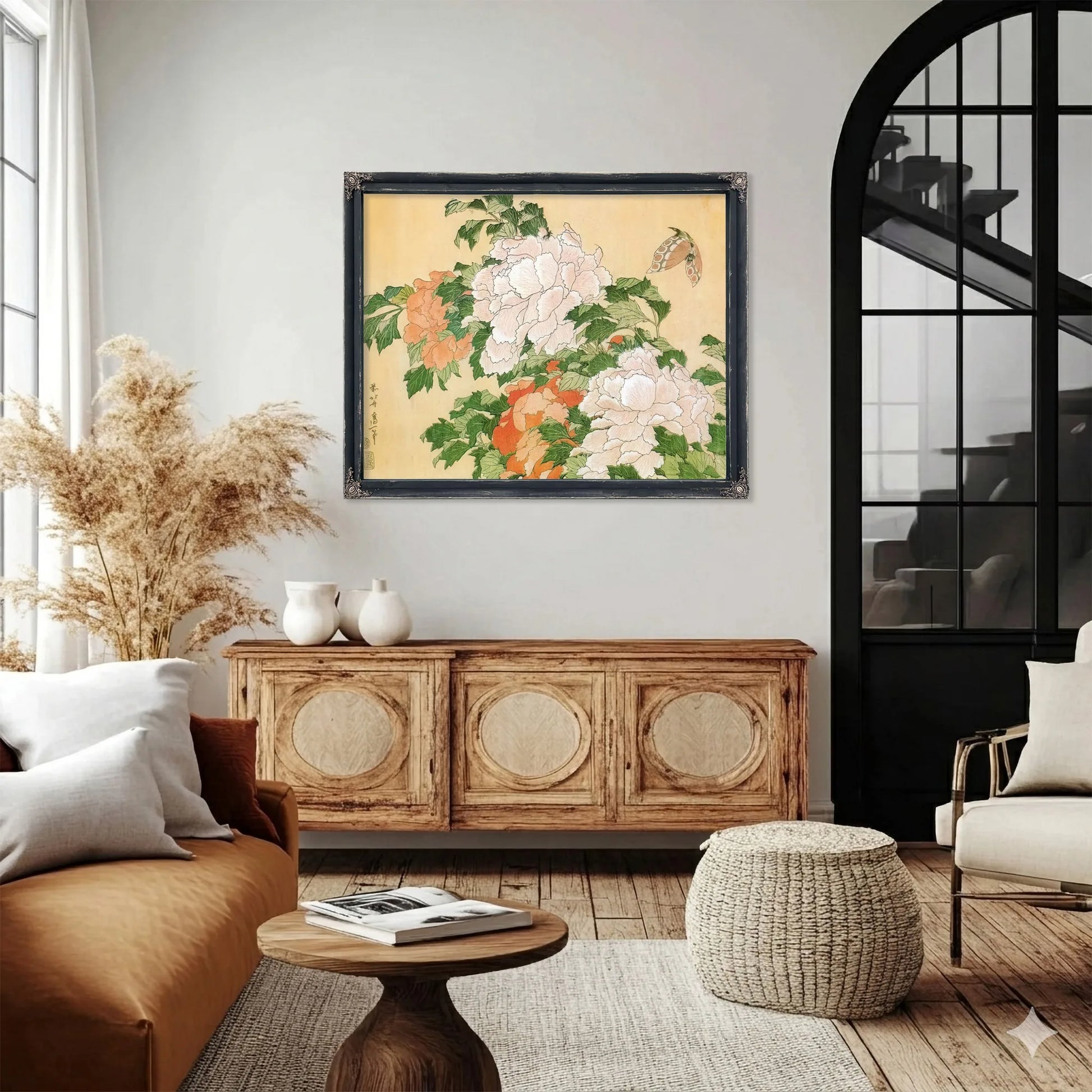 Peonies And Butterfly By Hokusai Fine Art Print