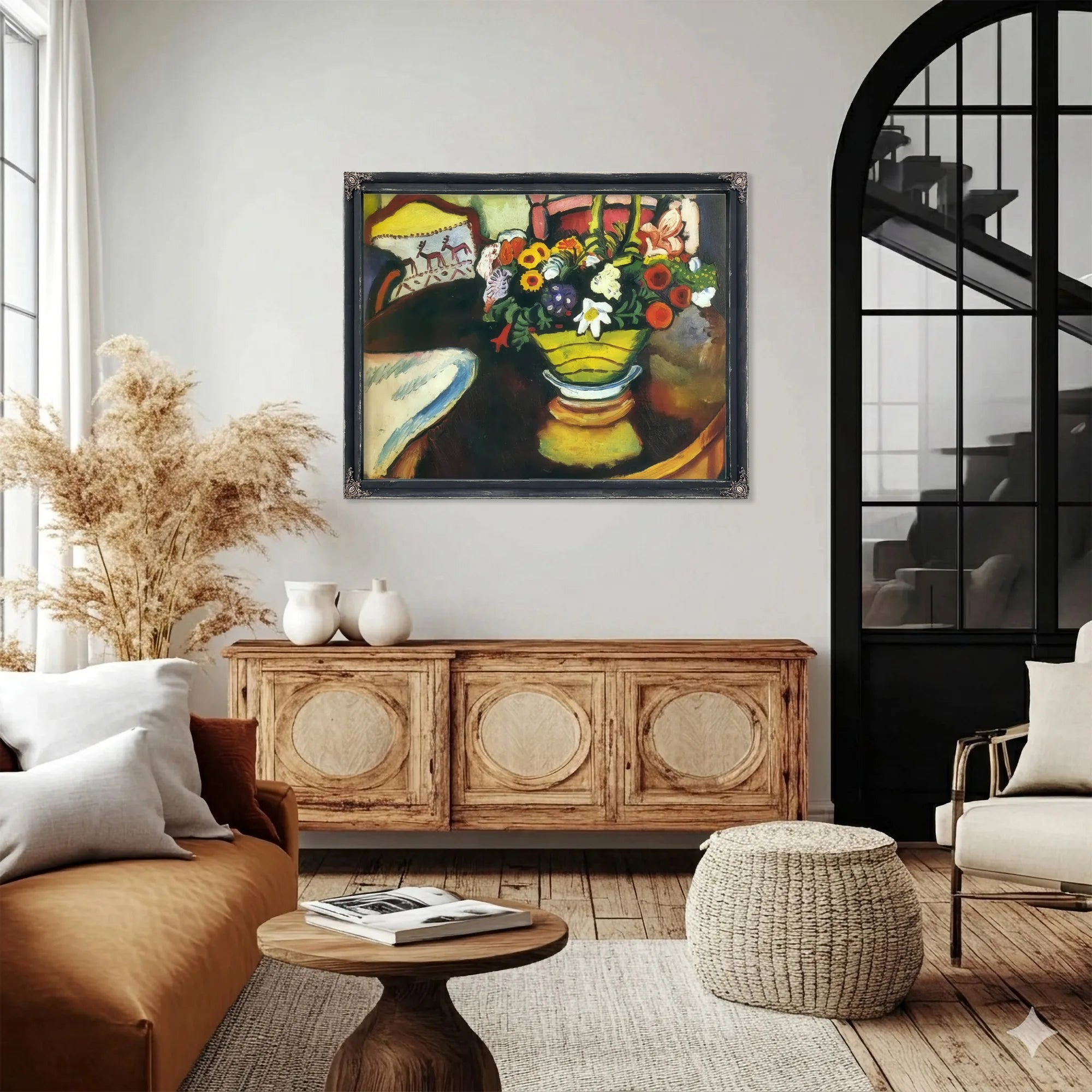 Still Life With Stag Cushion And Flowers By August Macke Fine Art Print