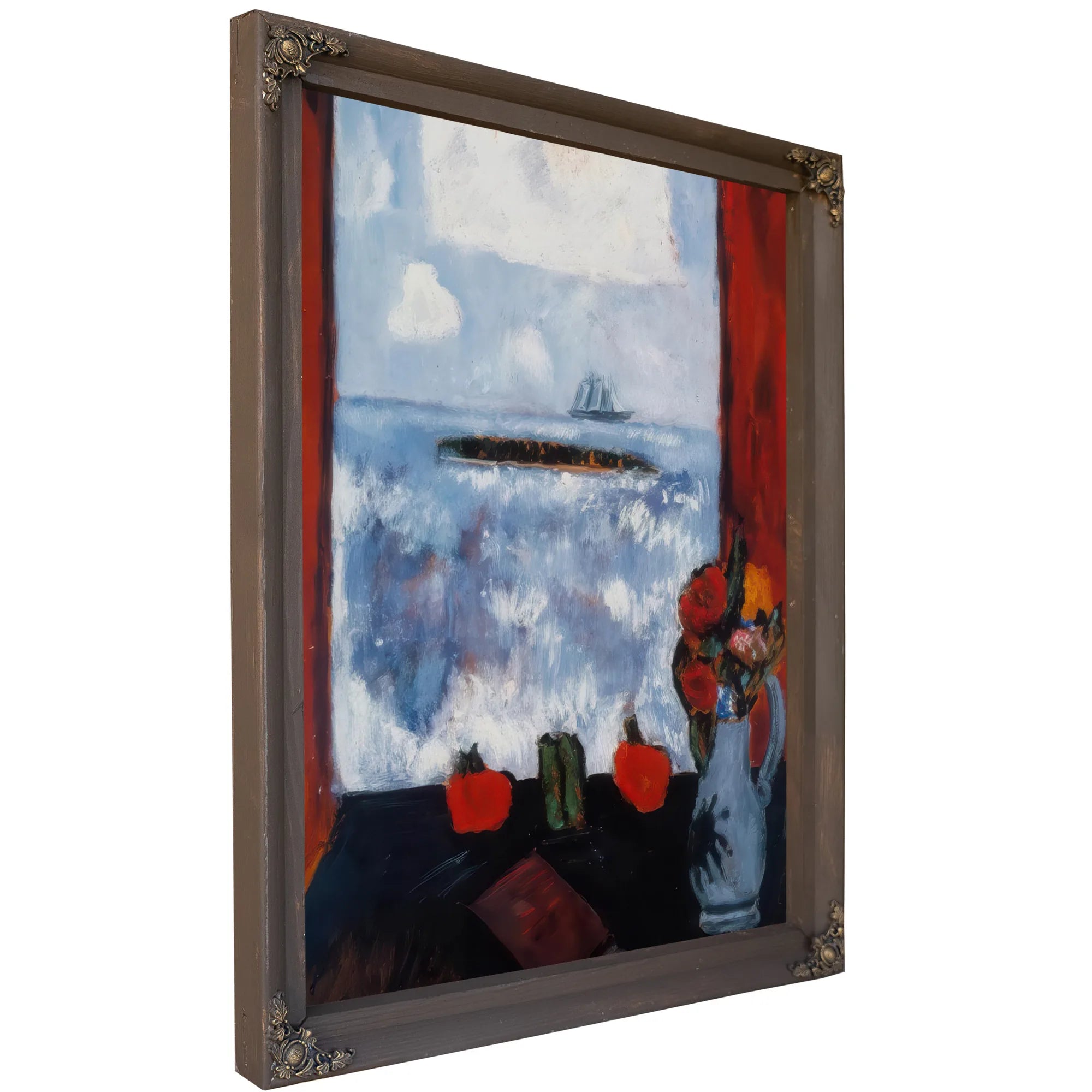 Summer Sea Window Red Curtain By Marsden Hartley Fine Art Print