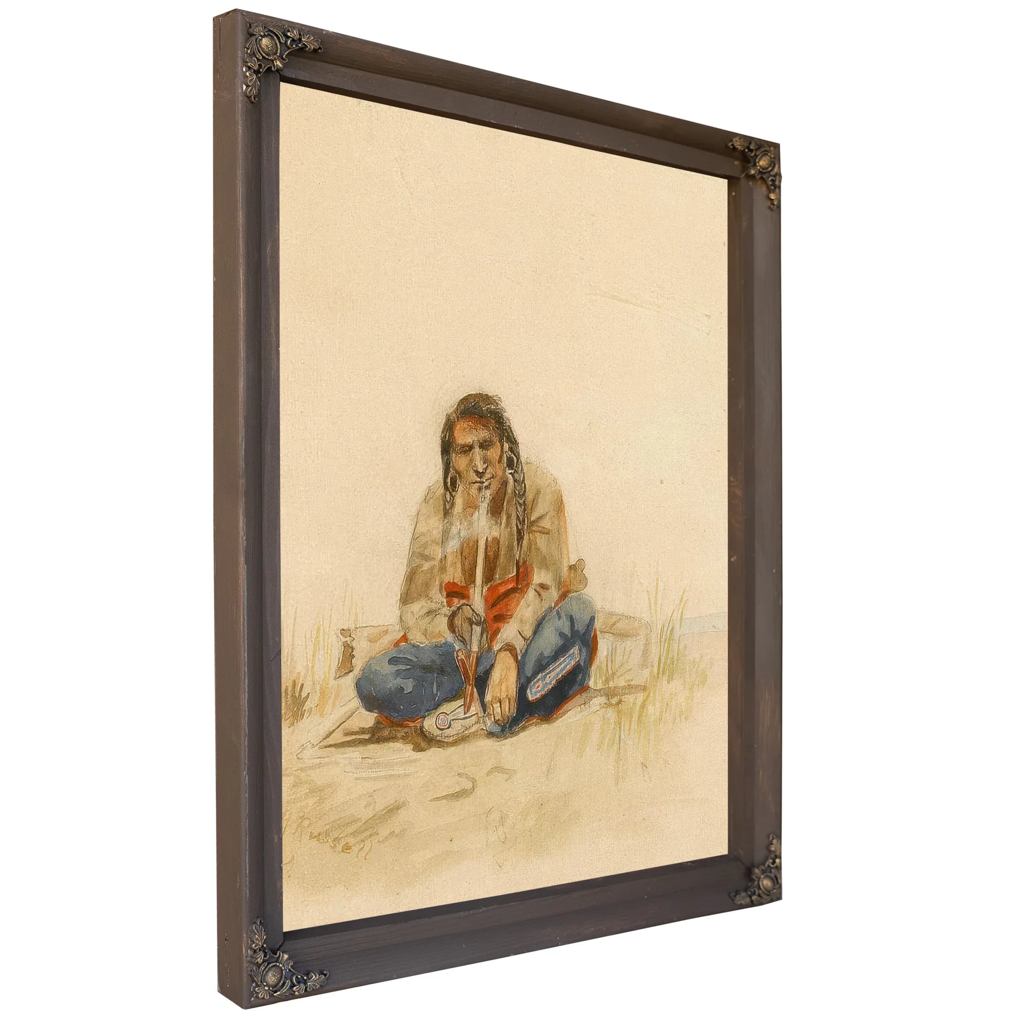 Indian Smoking Peace Pipe By Charles Marion Russell Fine Art Print