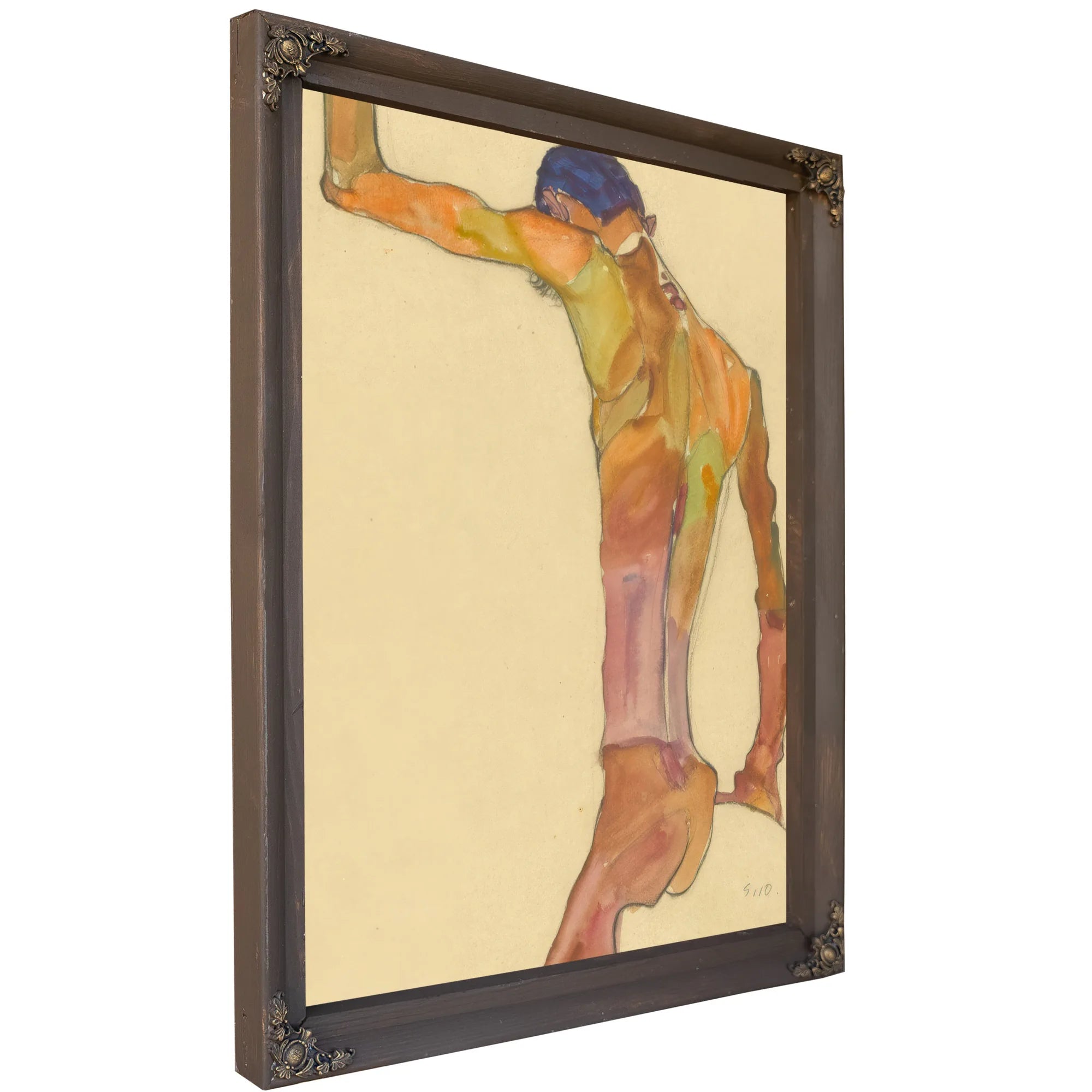Standing Male Nude With Arm Raised Back View By Egon Schiele Fine Art Print
