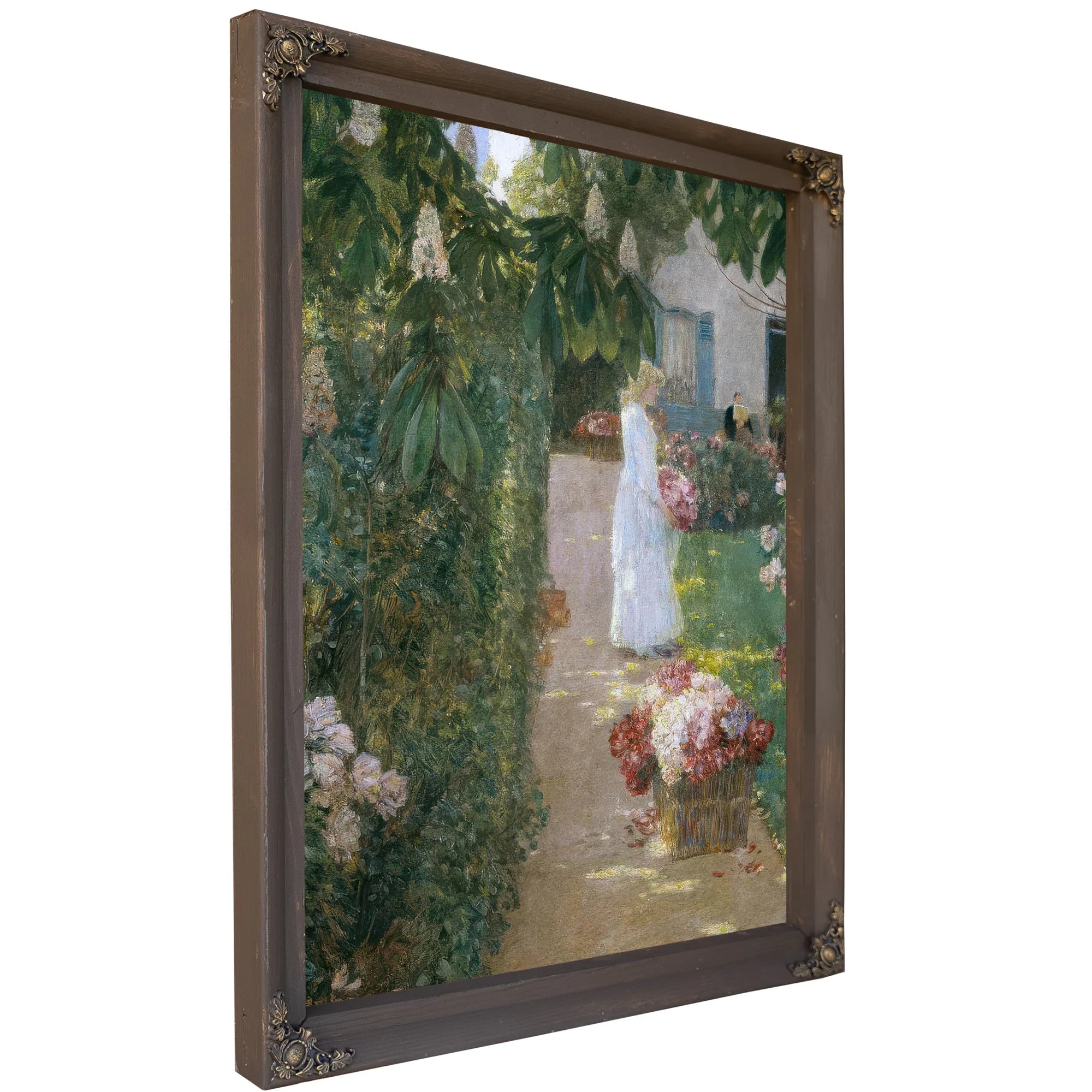 Gathering Flowers In A French Garden By Childe Hassam Fine Art Print
