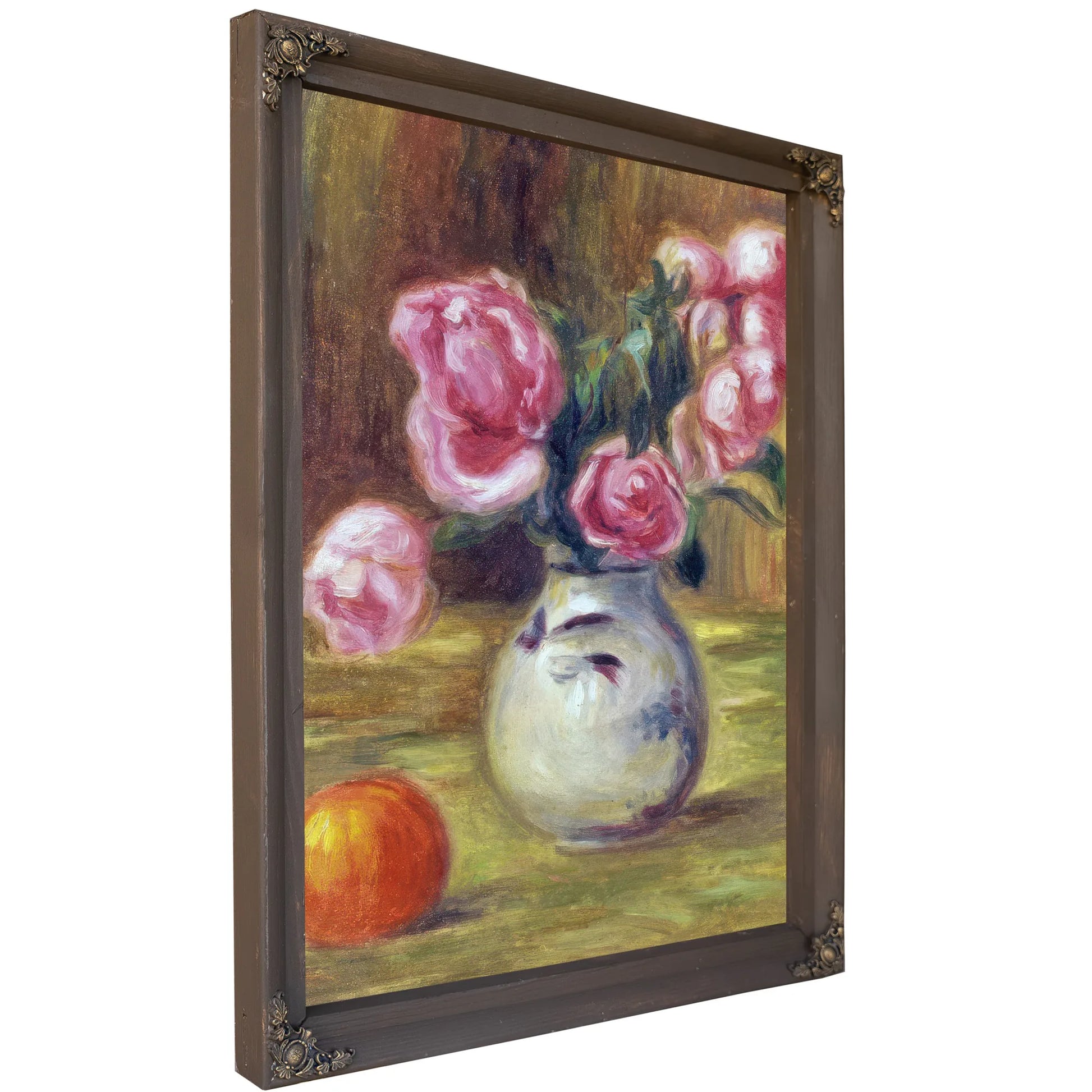 Vase De Roses Et Orange By Pierre Auguste Renoir Fine Art Print