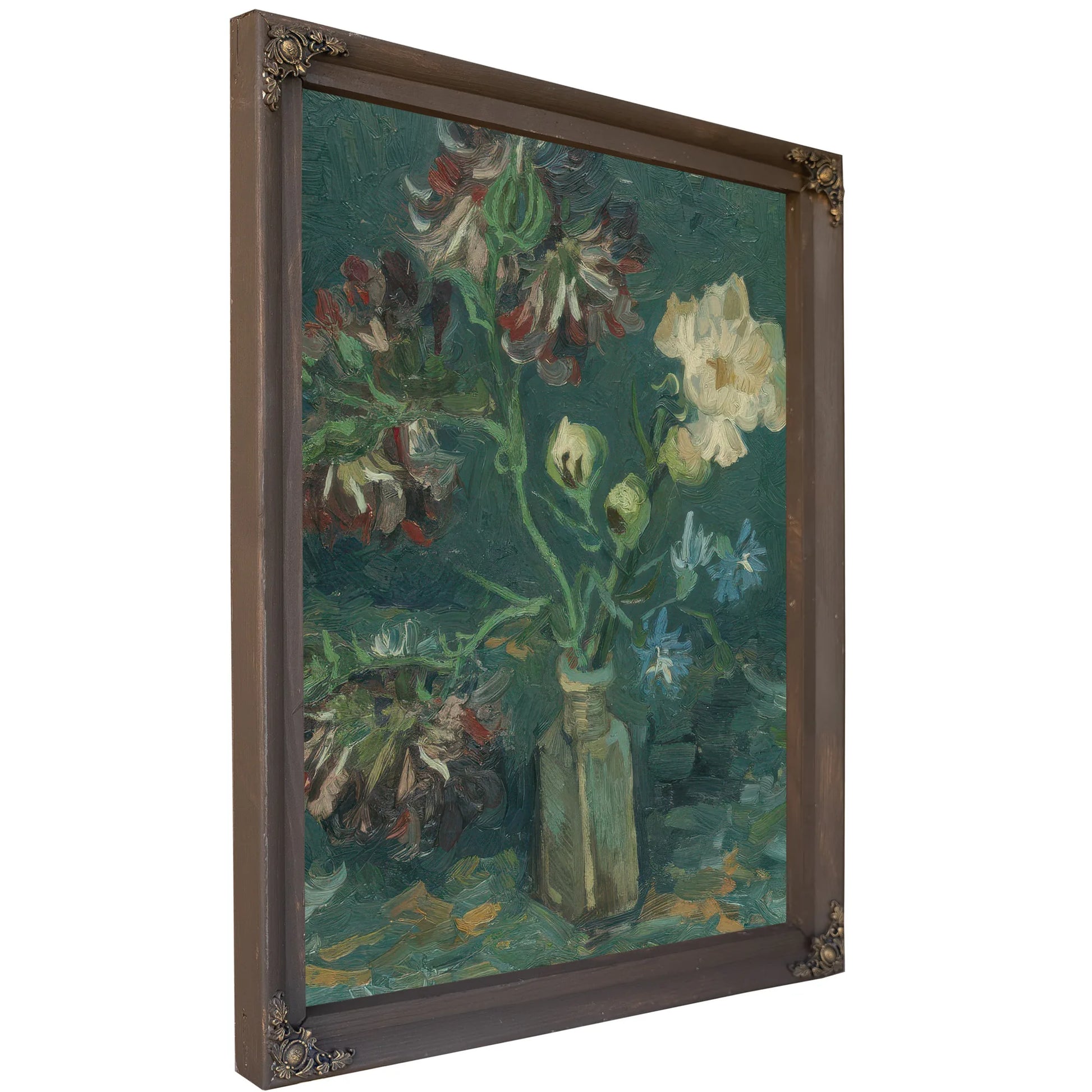 Small Bottle With Peonies And Blue Delphiniums By Vincent Van Gogh Fine Art Print