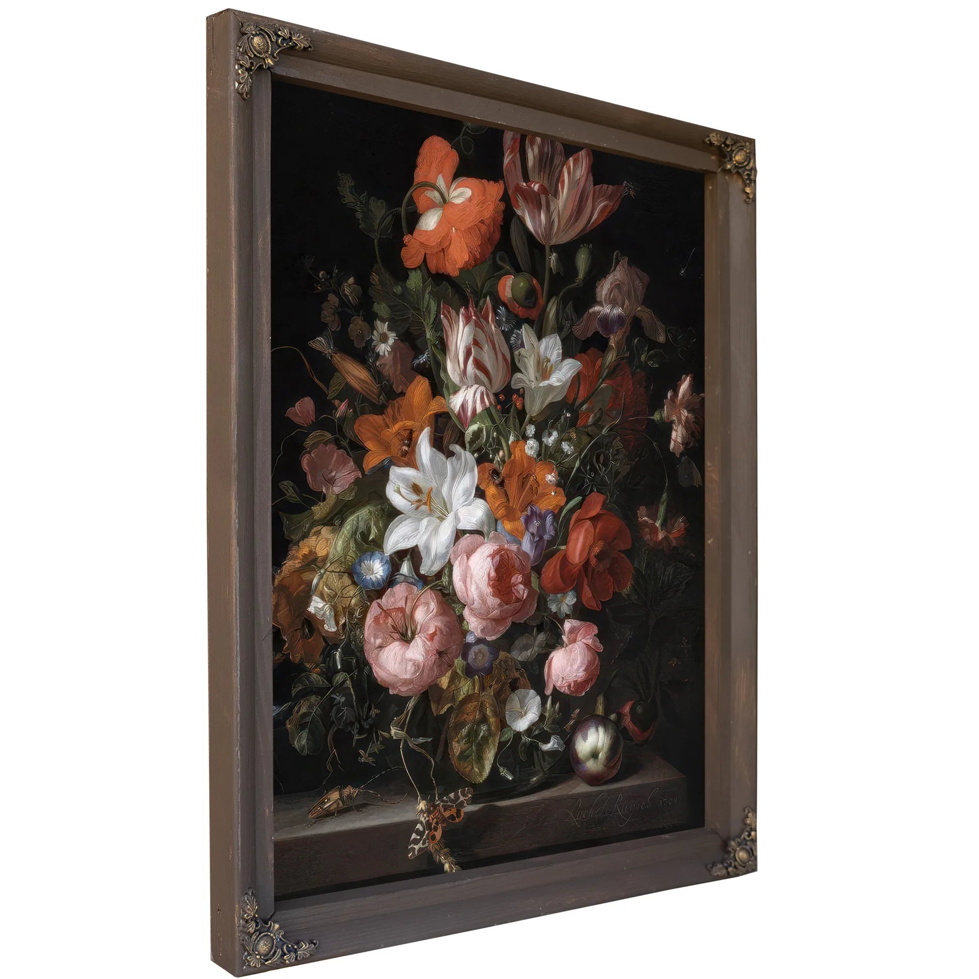 Flowers In A Glass Vase By Rachel Ruysch Fine Art Print