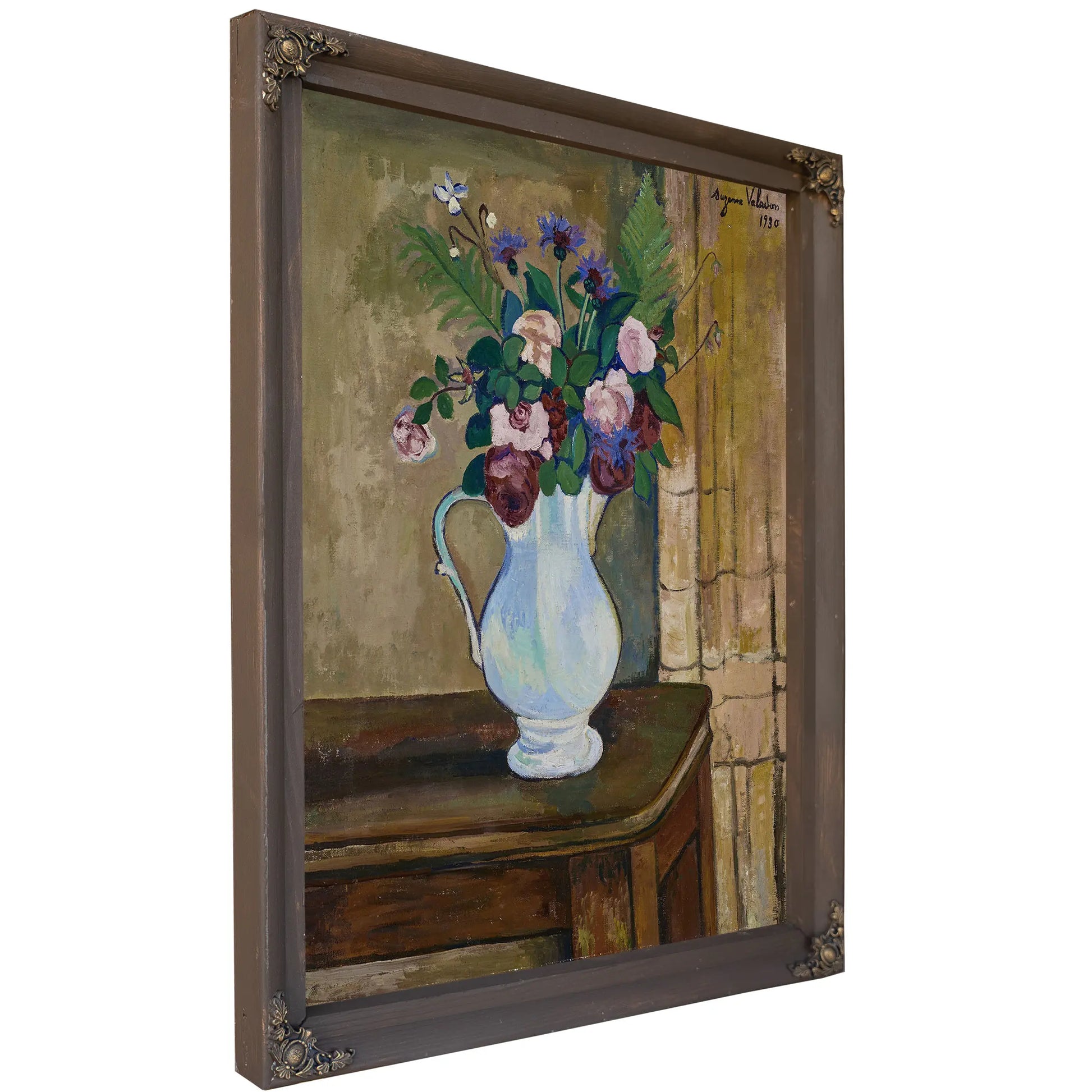 Bouquet De Roses Bleuets Et Fougeres by Suzanne Valadon
