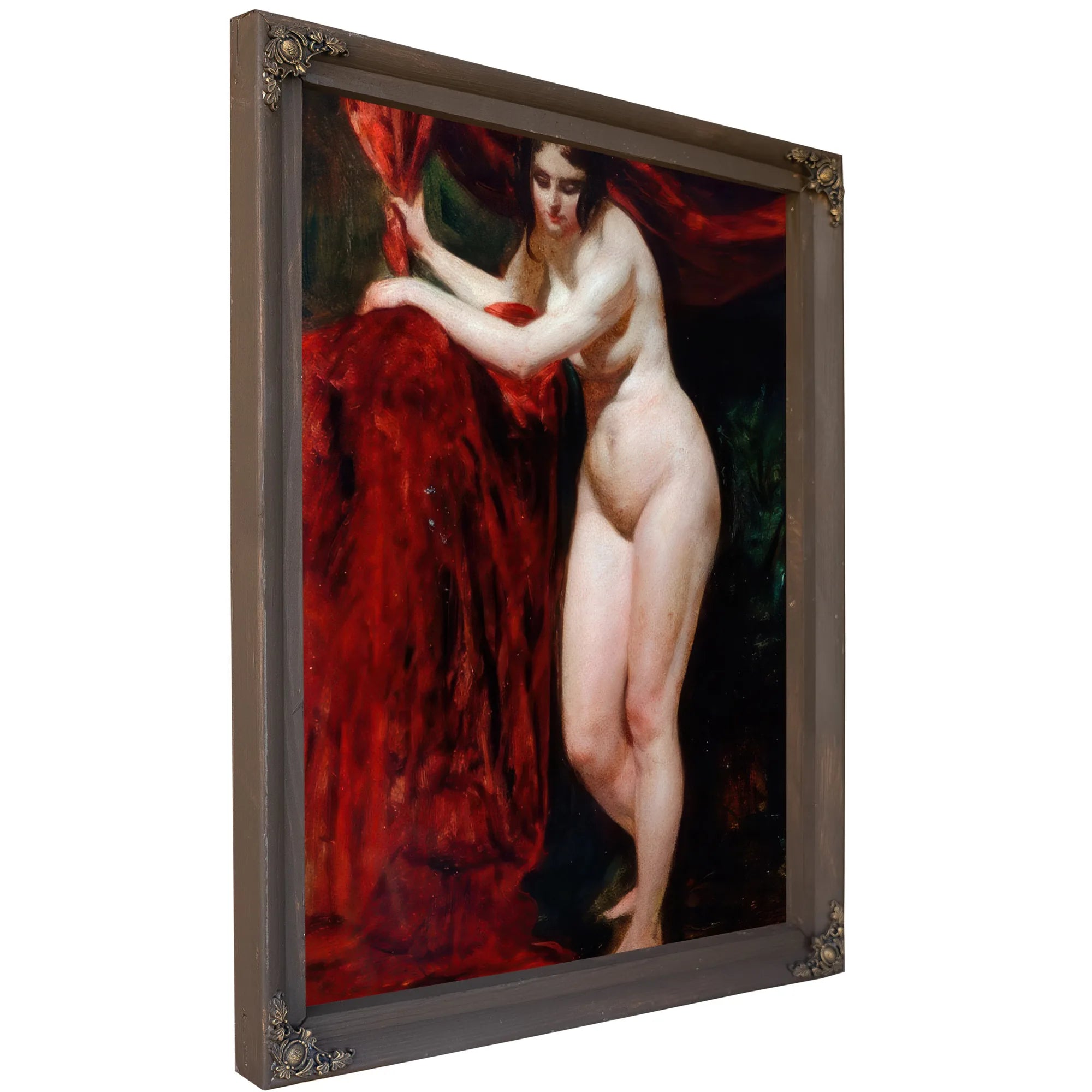 Nude Woman, Holding Red Drapery By William Etty Fine Art Print