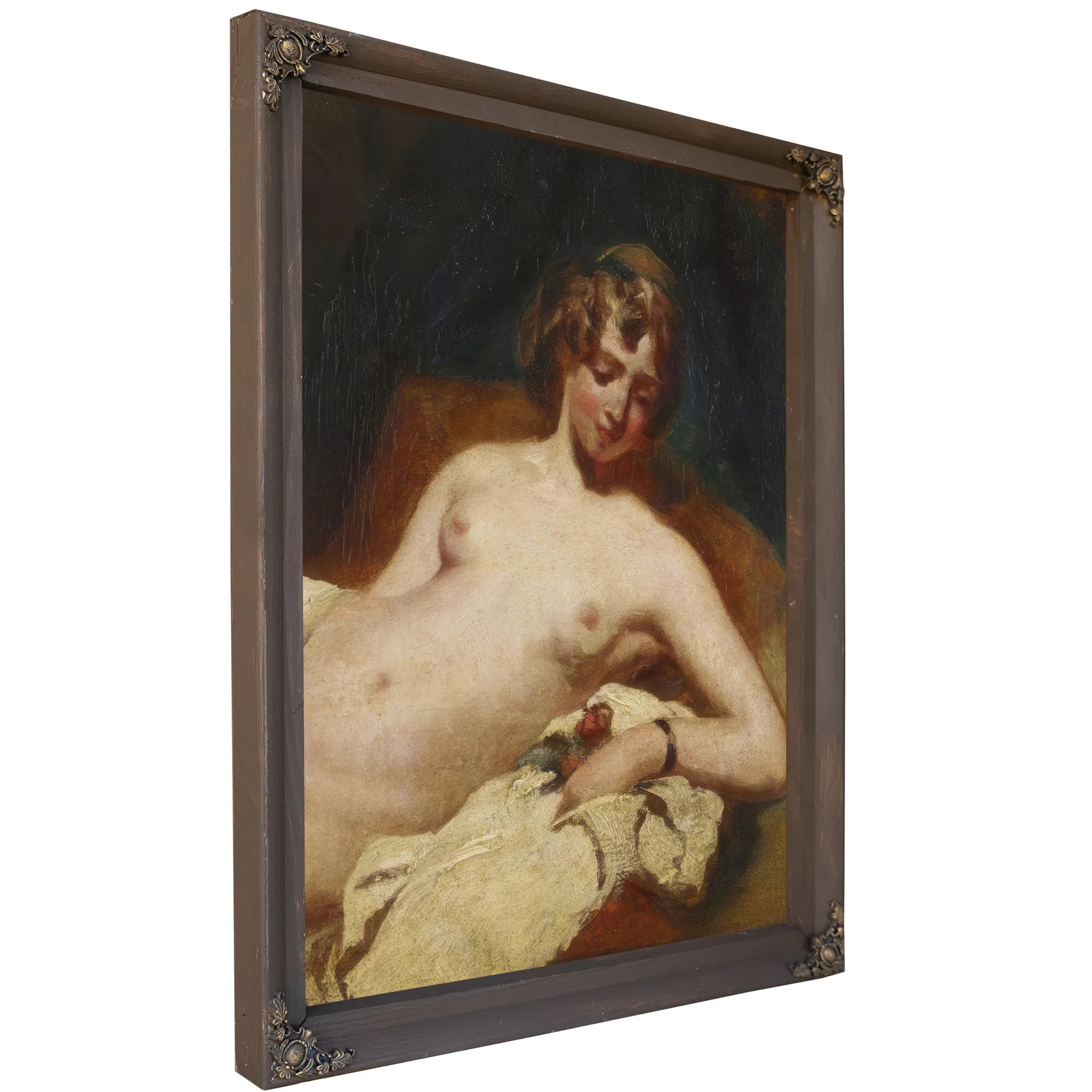 Half Figure Of A Reclining Female Nude On Her Side By William Etty Fine Art Print