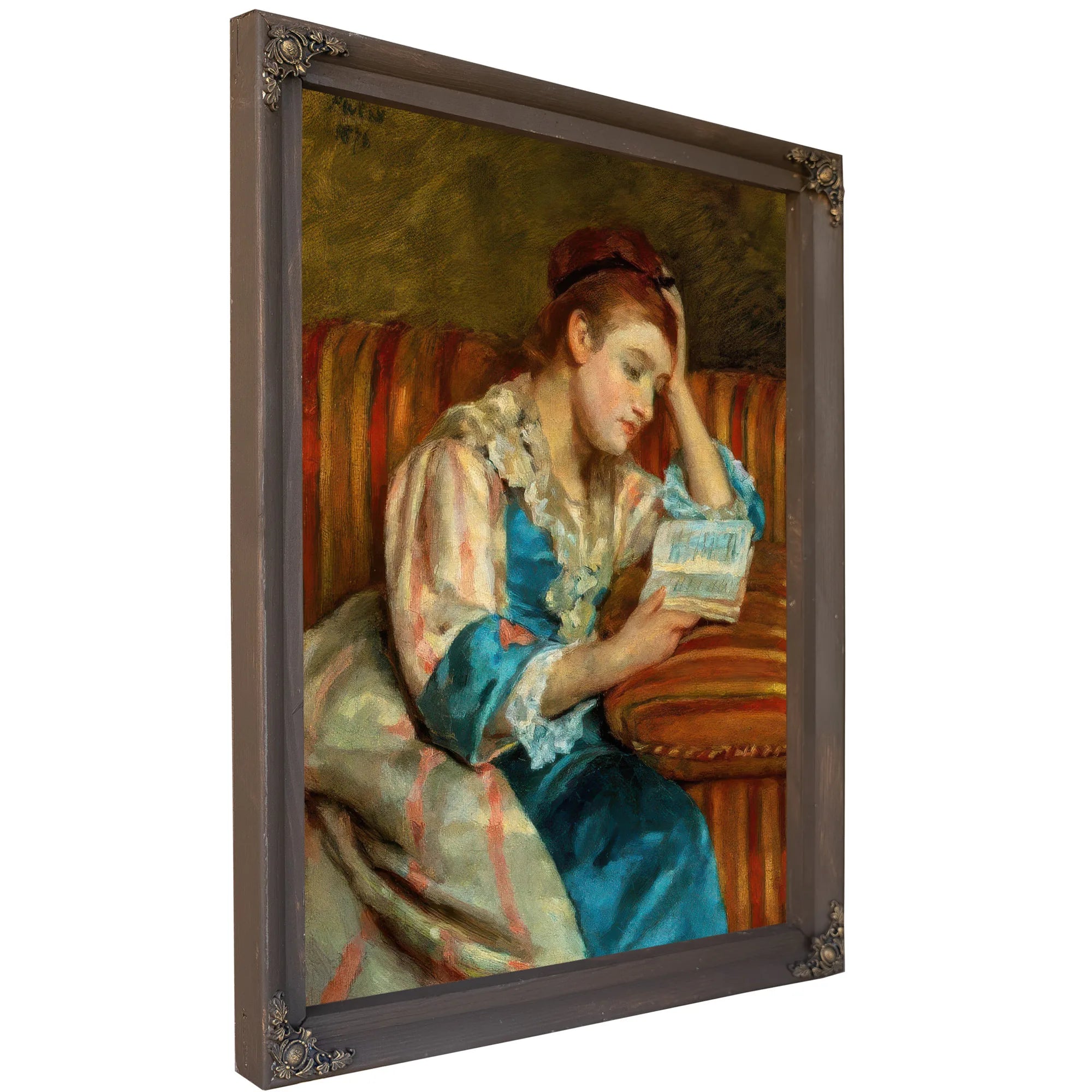 Mrs Duffee Seated On A Striped Sofa Reading By Mary Cassatt Fine Art Print