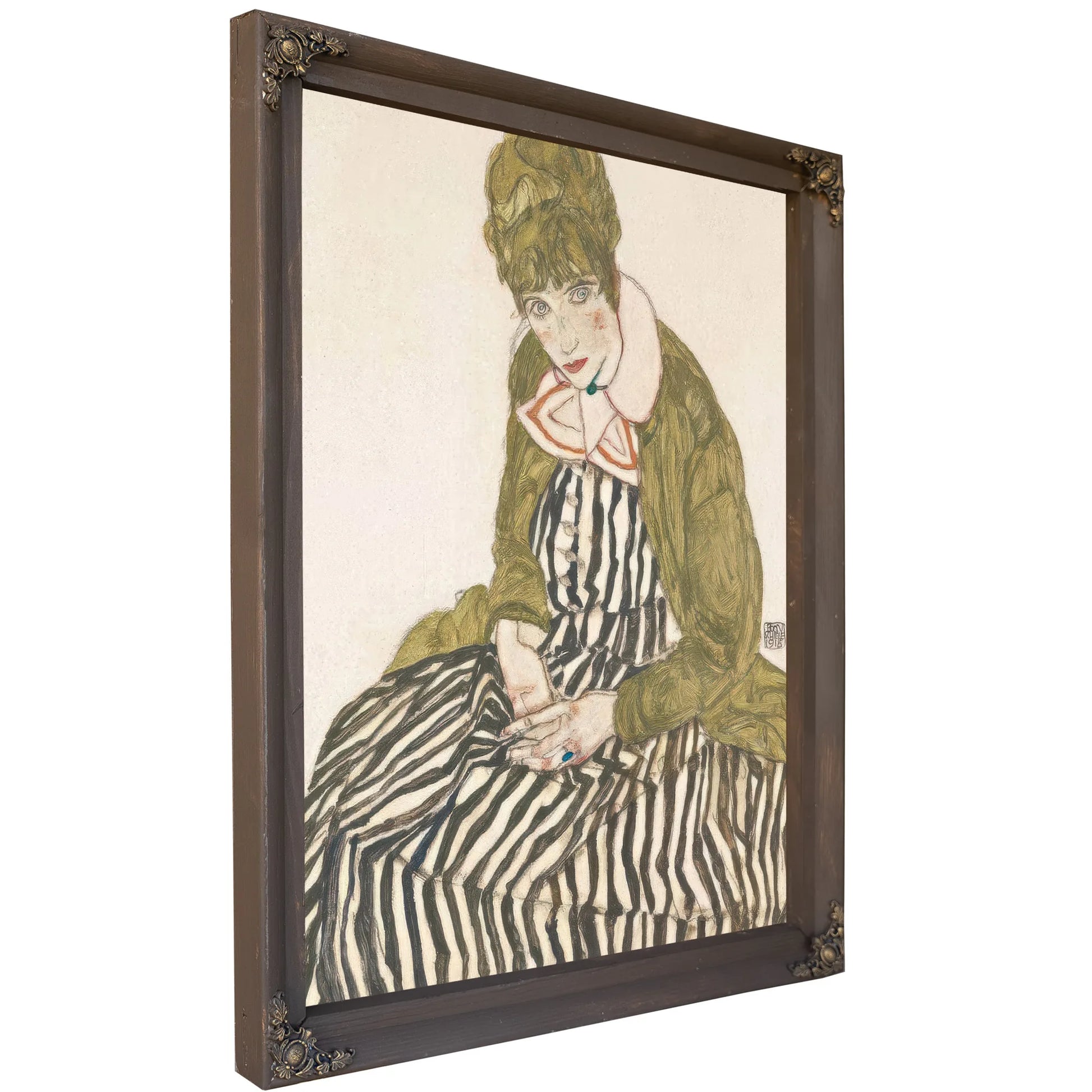 Portrait Of Edith Schiele With Striped Dress 1915 Gouache Pencil By Egon Schiele Fine Art Print