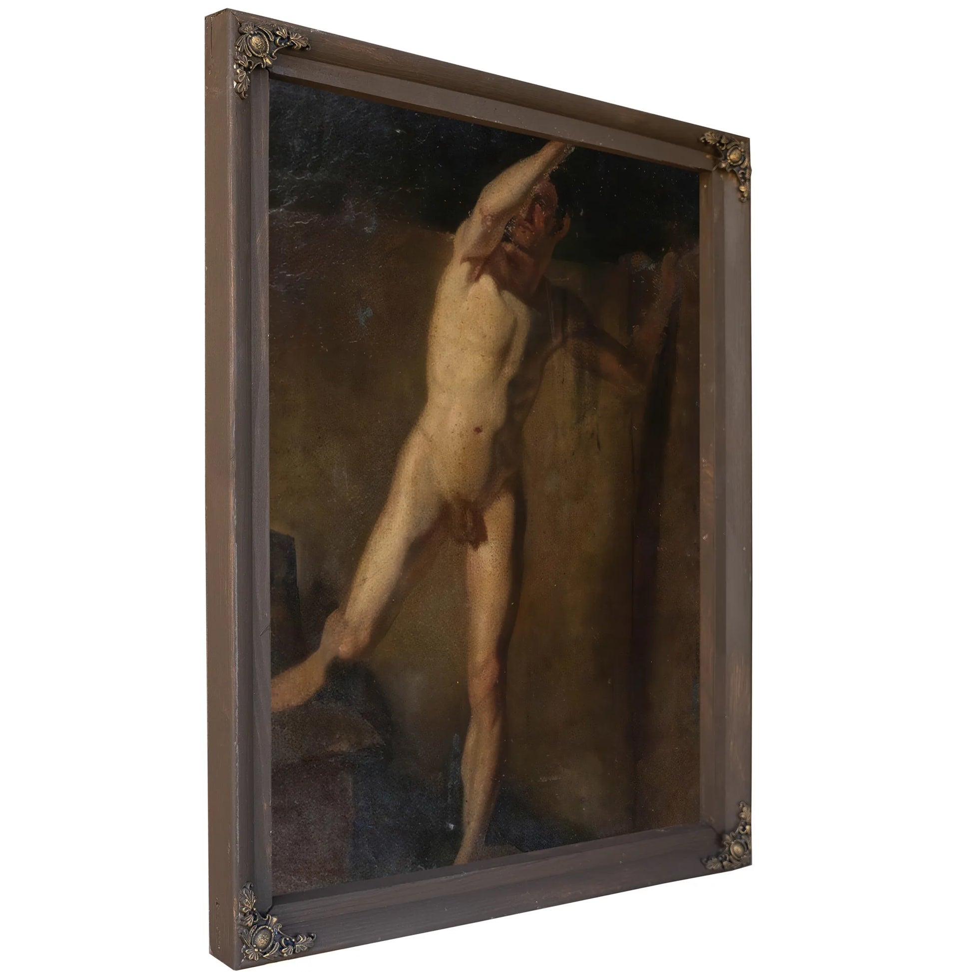 Standing Male Nude, Raised Right Arm, Right Foot Resting On Blocks By William Etty Fine Art Print