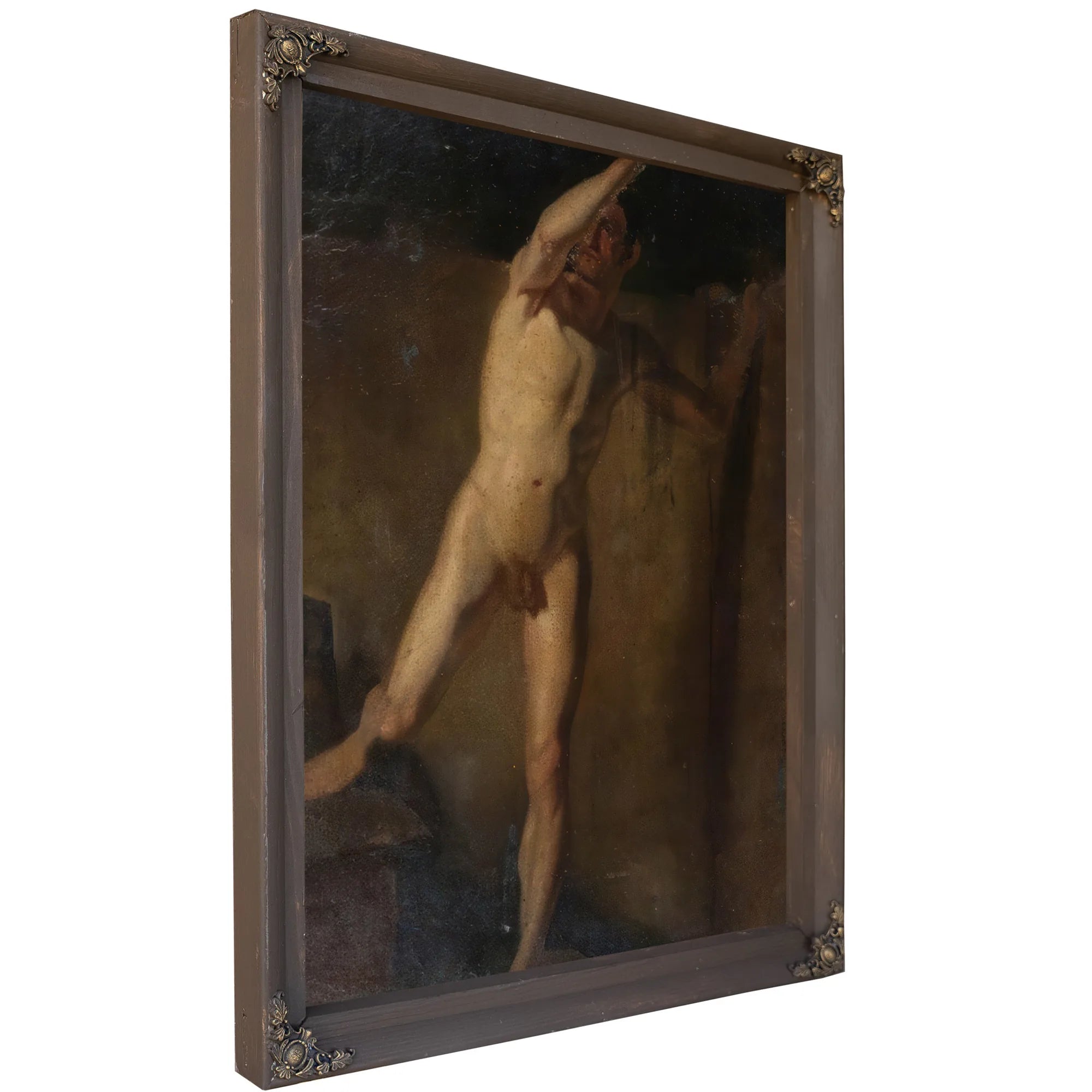Standing Male Nude, Raised Right Arm, Right Foot Resting On Blocks By William Etty Fine Art Print