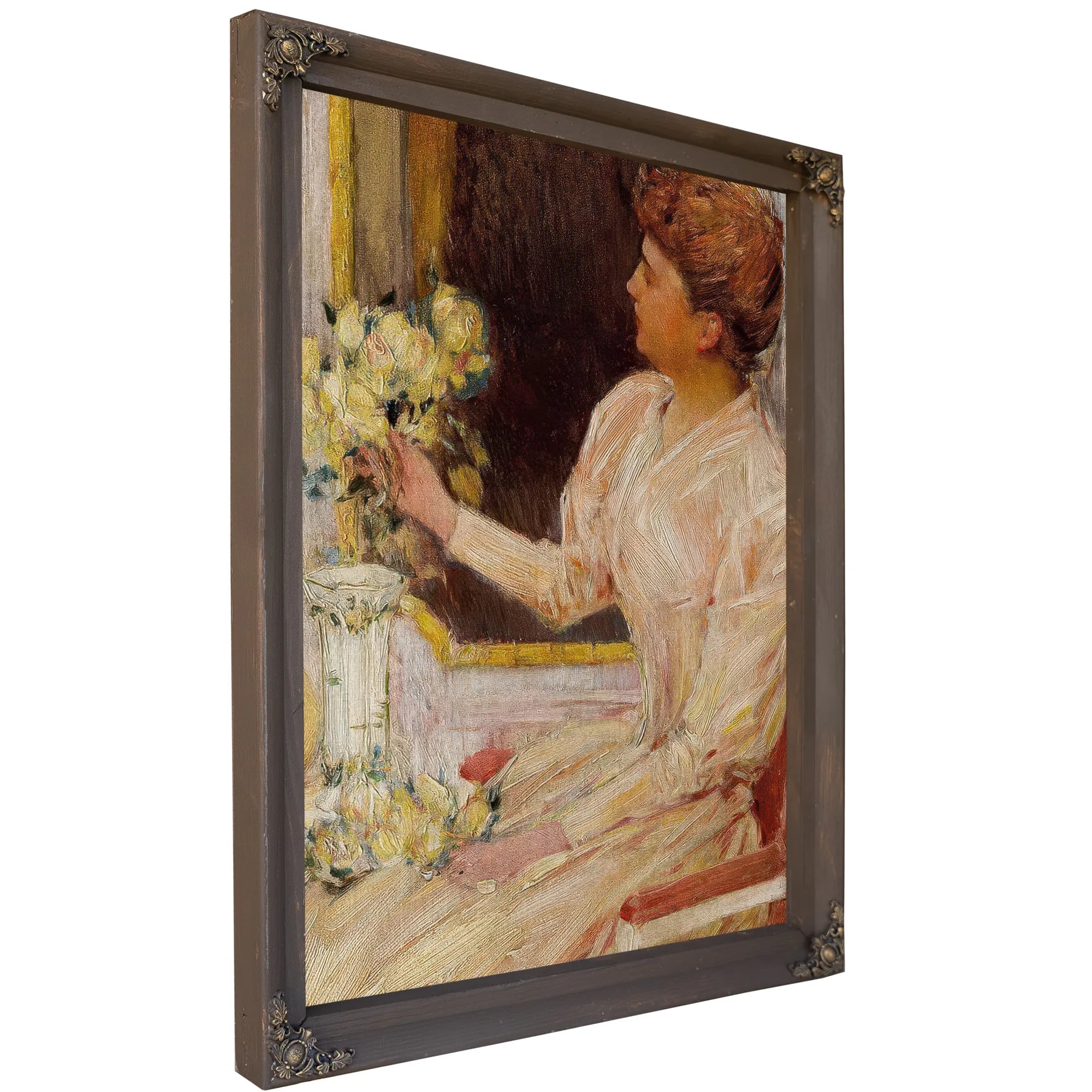 The Lady With Yellow Roses By Childe Hassam Fine Art Print