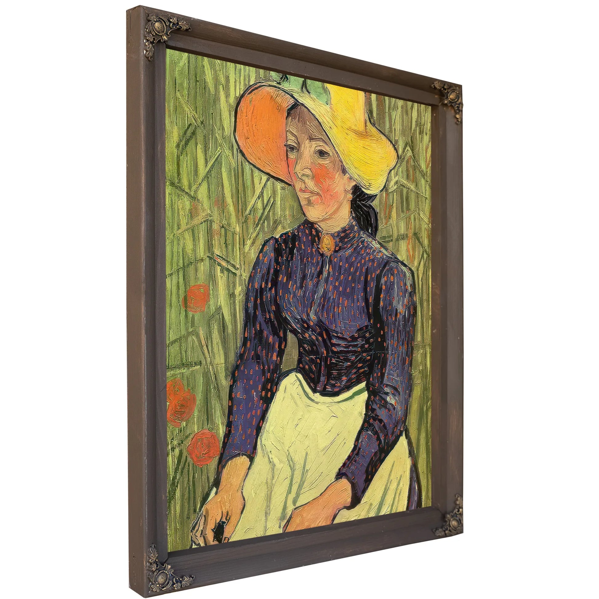 Young Peasant Woman With Straw Hat Sitting In The Wheat By Vincent Van Gogh Fine Art Print