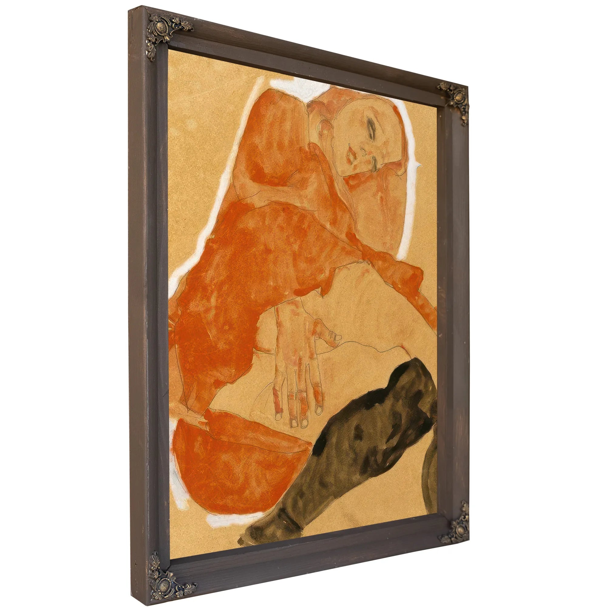 Girl In Red Robe And Black Stockings By Egon Schiele Fine Art Print