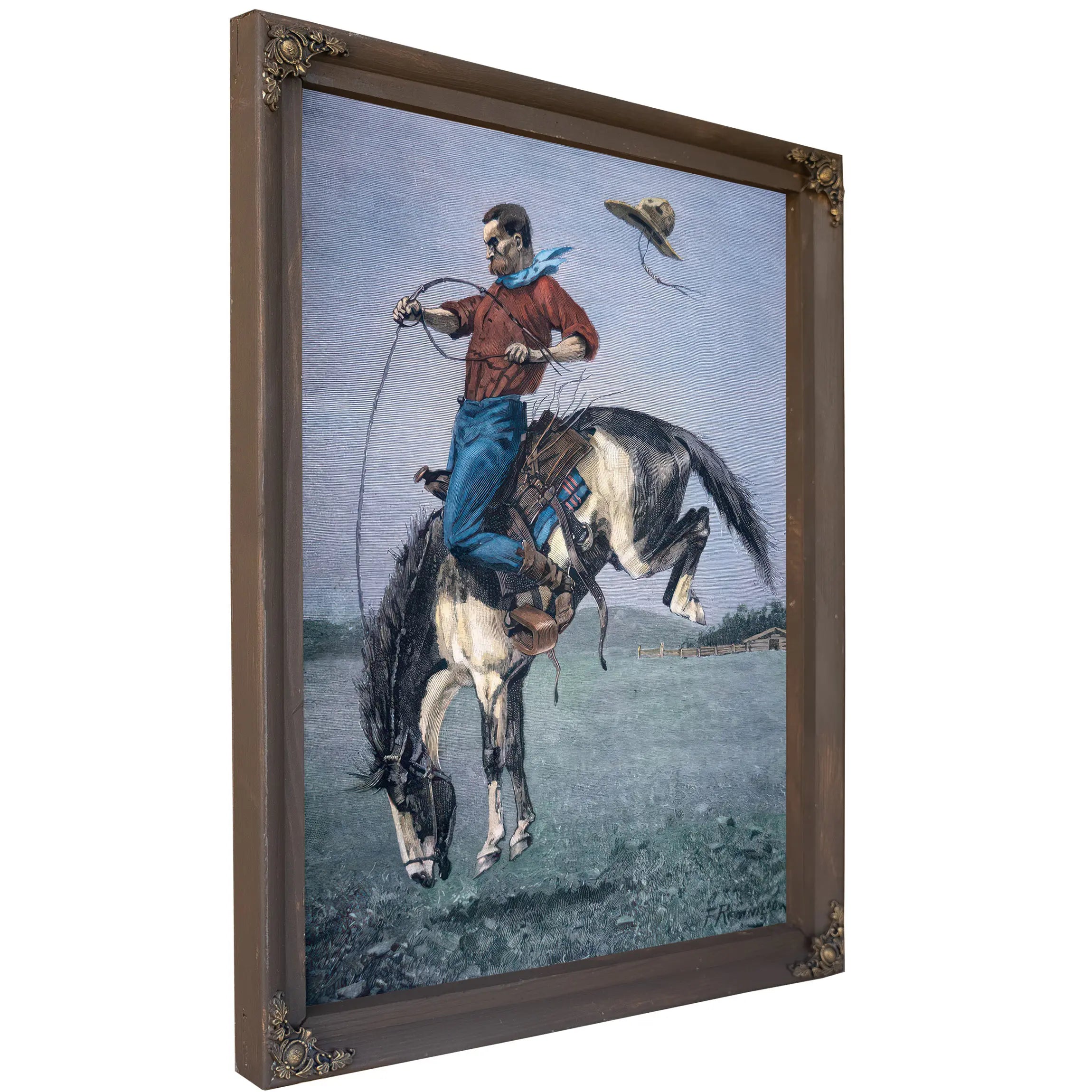 Broncobuster Coloured Engraving by Frederic Remington