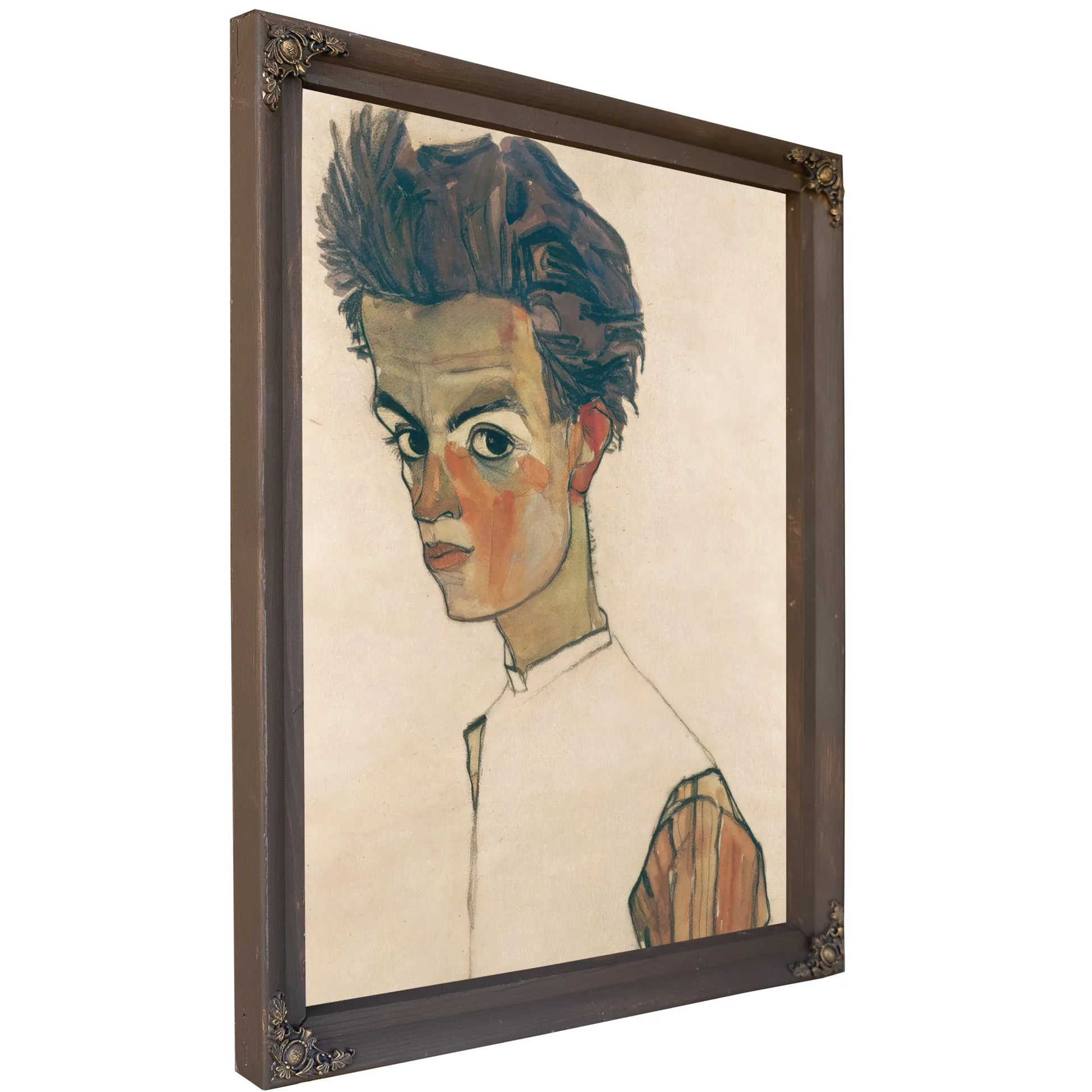 Self Portrait With Striped Shirt by Egon Schiele Fine Art Print
