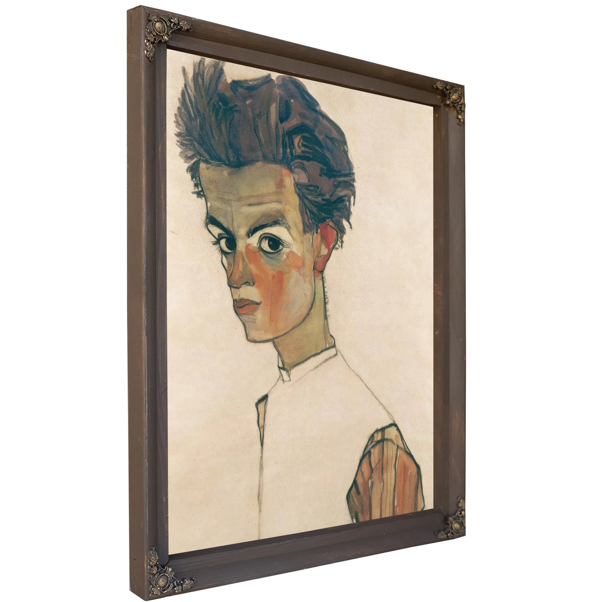 Self Portrait With Striped Shirt by Egon Schiele Fine Art Print
