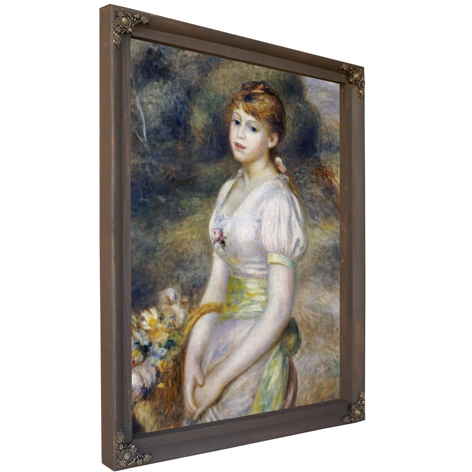 Young Girl With A Basket Of Flowers By Pierre Auguste Renoir Fine Art Print
