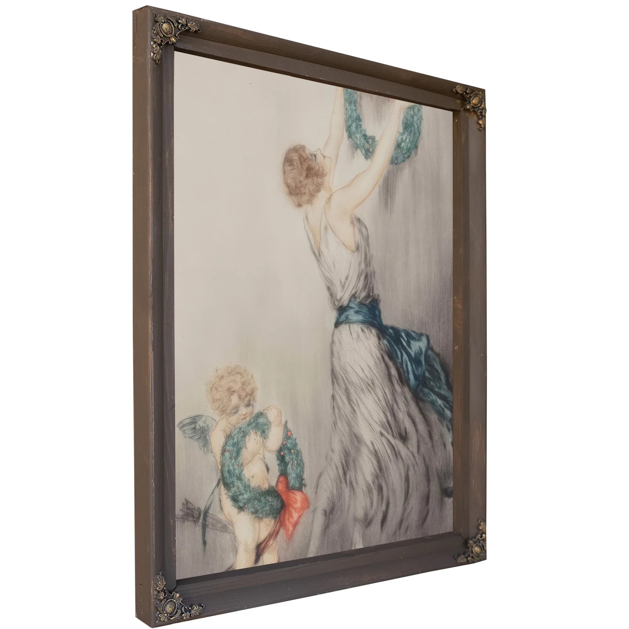 Christmas Wreath C. 1922 By Louis Icart Fine Art Print