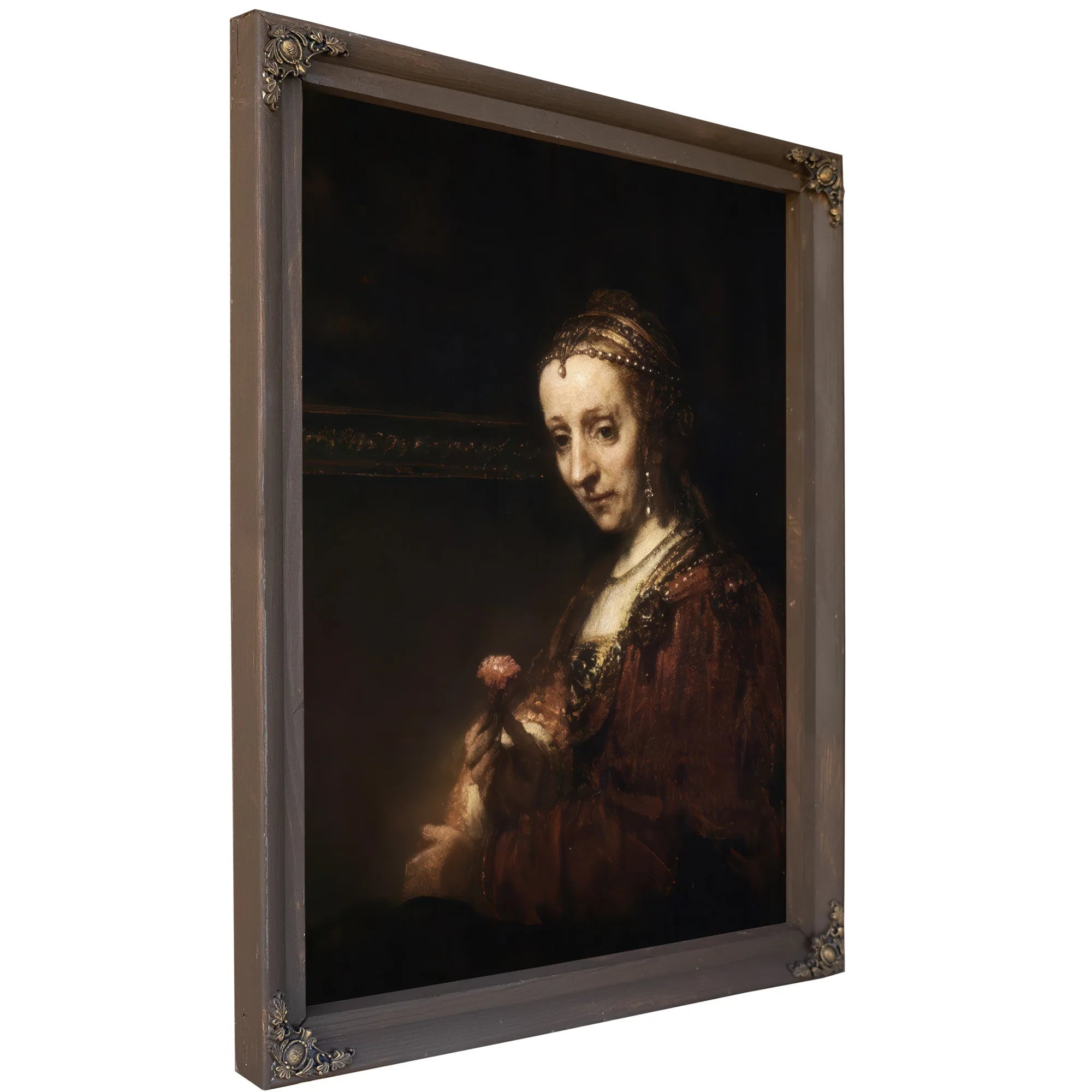 Lady With A Pink By Rembrandt Fine Art Print