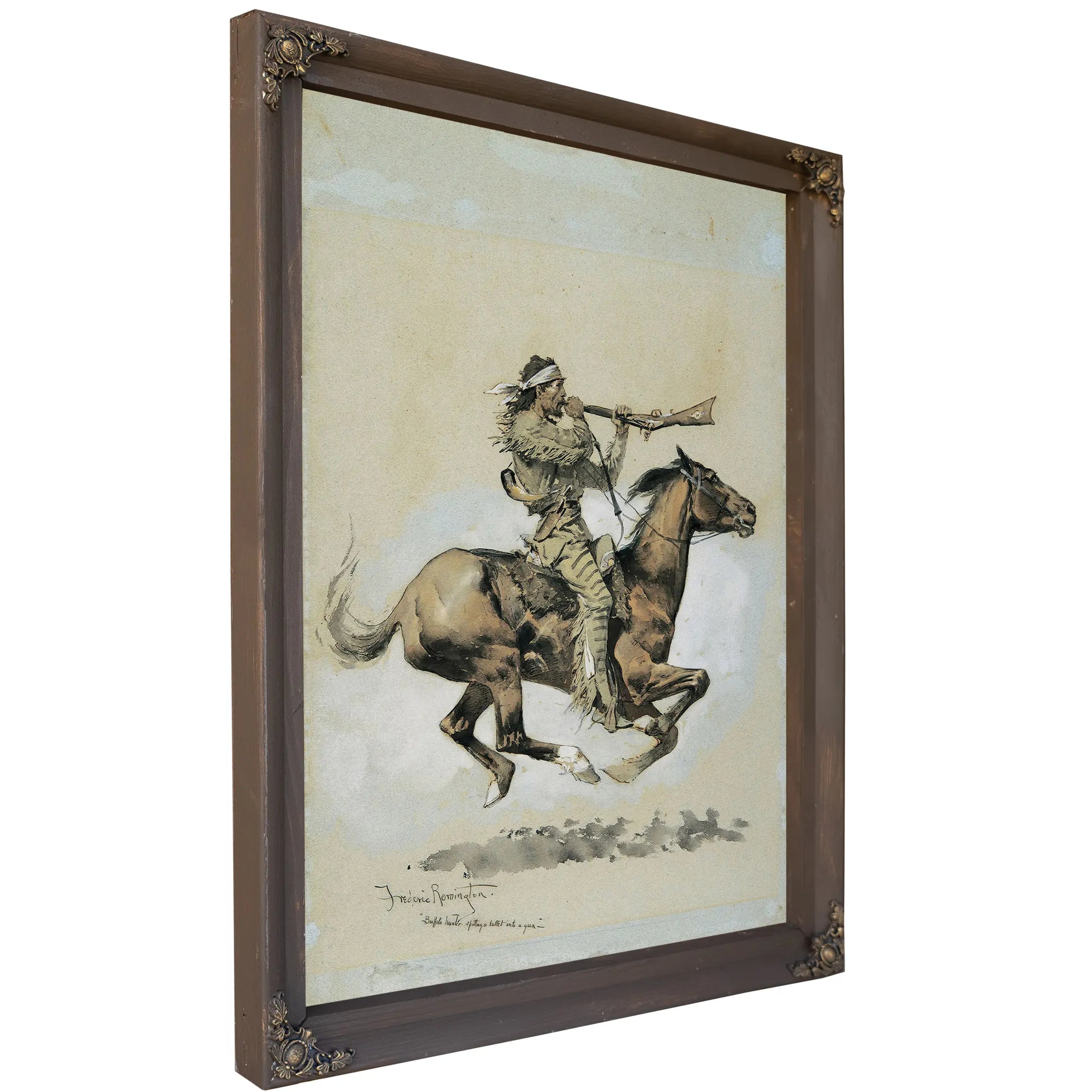 Buffalo Hunter Spitting A Bullet Into A Gun by Frederic Remington