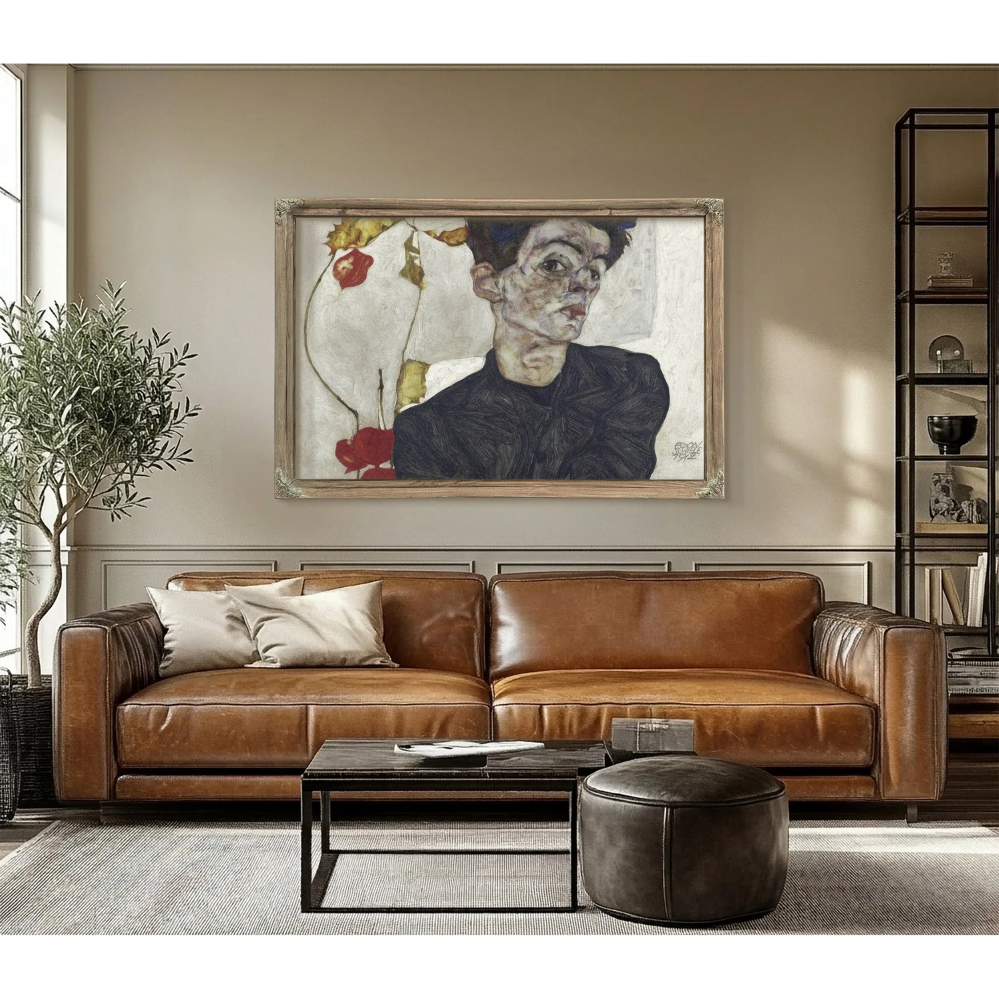 Self Portrait With Chinese Lantern Plant By Egon Schiele Fine Art Print