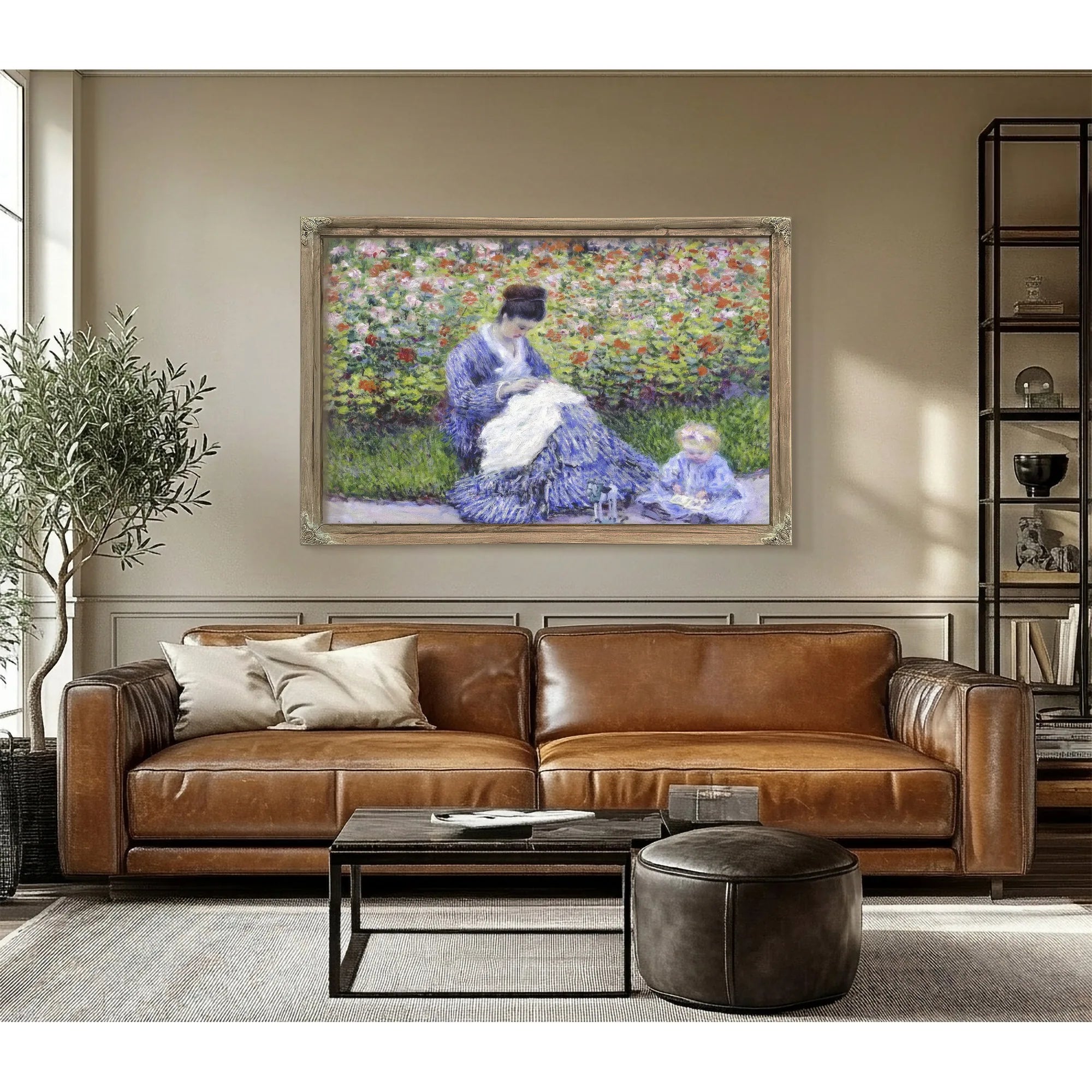 Camille Monet And A Child In The Artist's Garden In Argenteuil By Claude Monet Fine Art Print