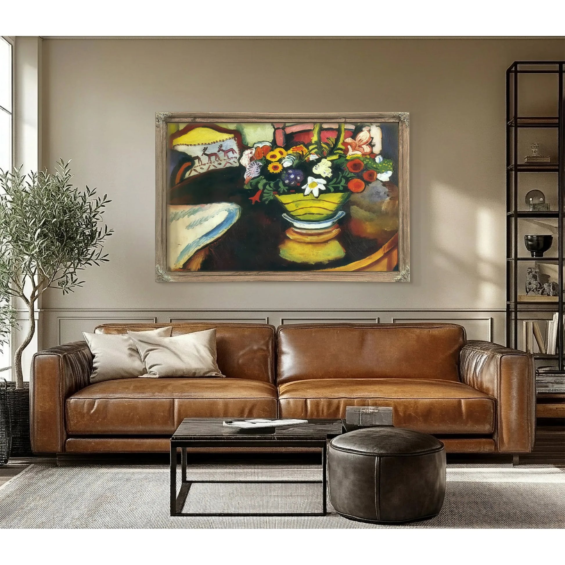 Still Life With Stag Cushion And Flowers By August Macke Fine Art Print
