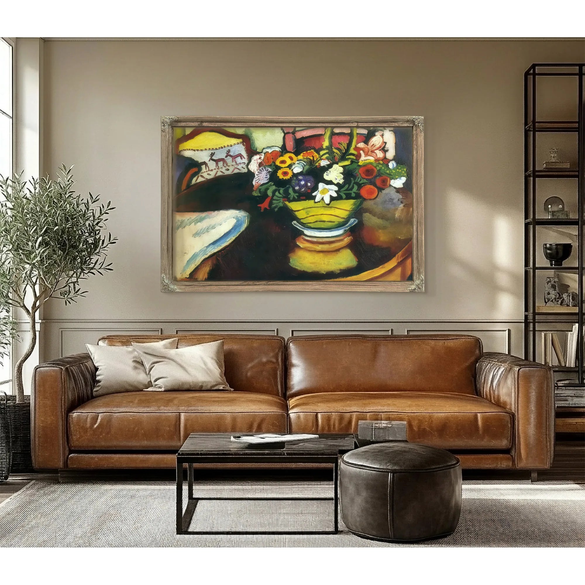 Still Life With Stag Cushion And Flowers By August Macke Fine Art Print
