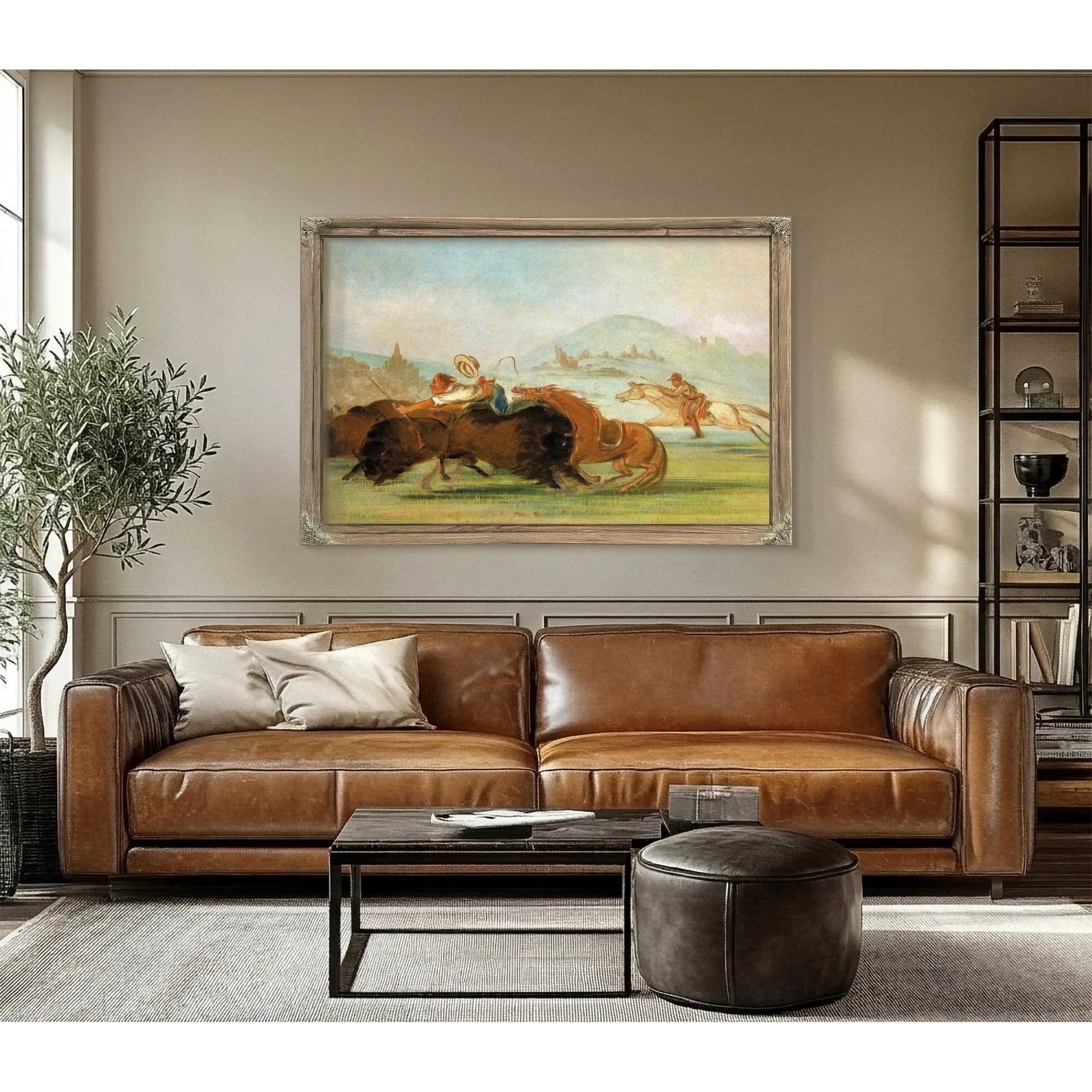 Batiste And I Running Buffalo, Mouth Of The Yellowstone By George Catlin Fine Art Print