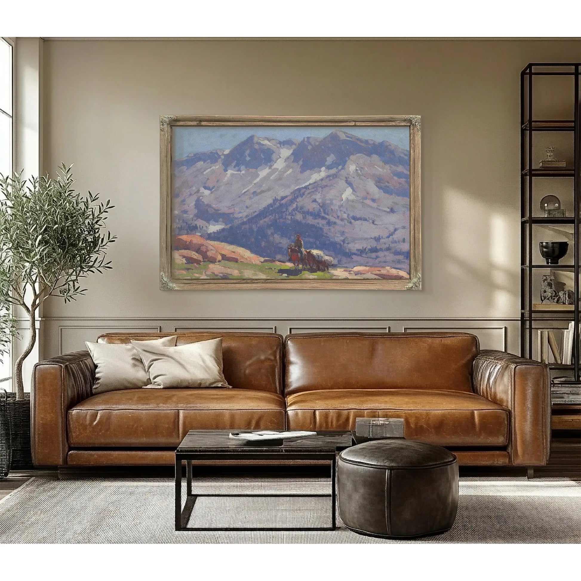 A Rider With Packhorses In The Sierras; A Sierra Lake (Double Sided) By Edgar Payne Fine Art Print