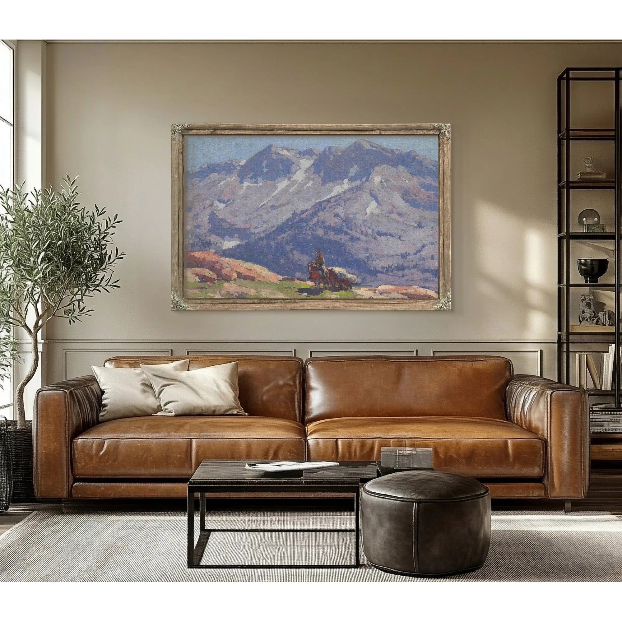 A Rider With Packhorses In The Sierras; A Sierra Lake (Double Sided) By Edgar Payne Fine Art Print