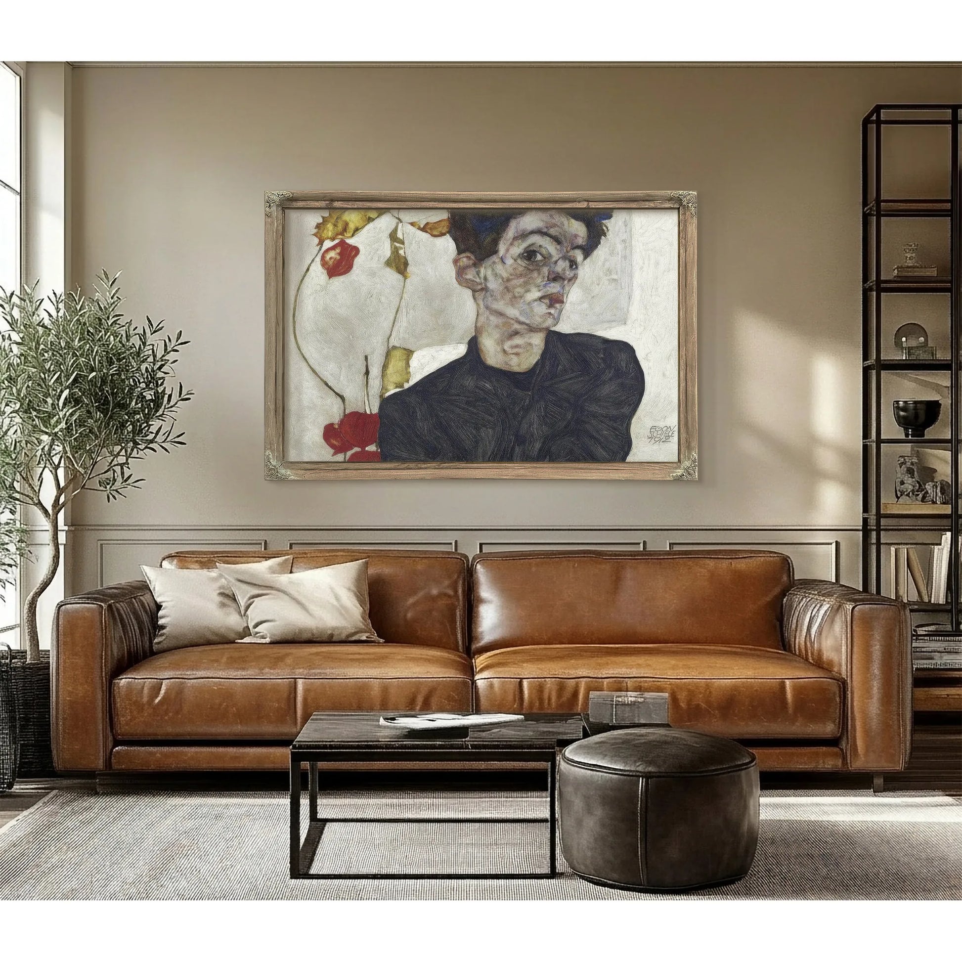 Self Portrait With Chinese Lantern Plant 2 By Egon Schiele Fine Art Print