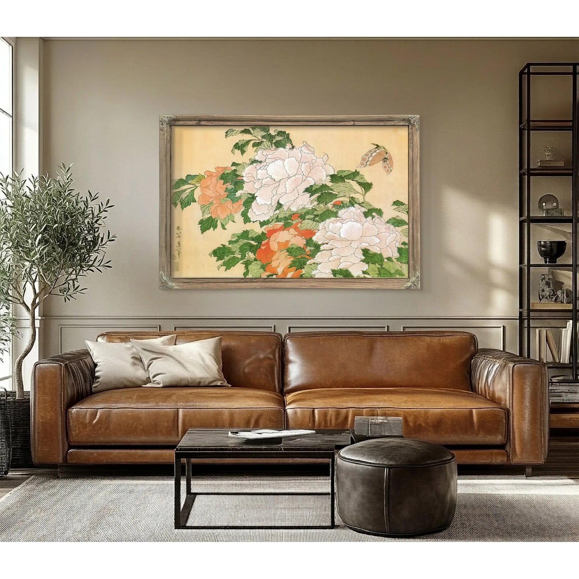 Peonies And Butterfly By Hokusai Fine Art Print