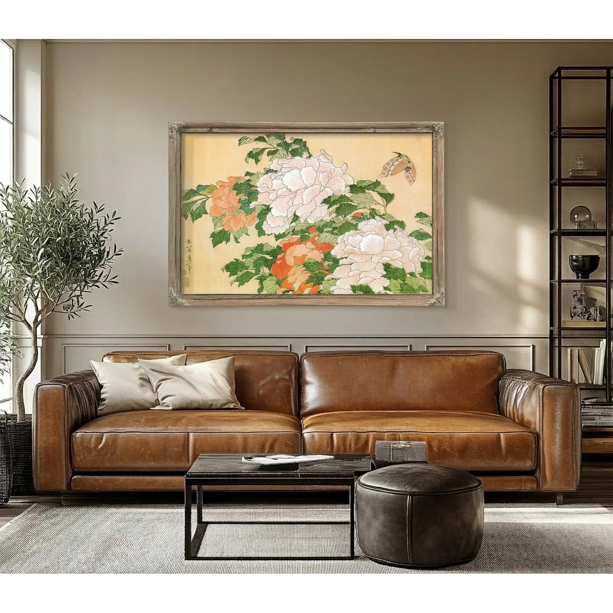 Peonies And Butterfly By Hokusai Fine Art Print