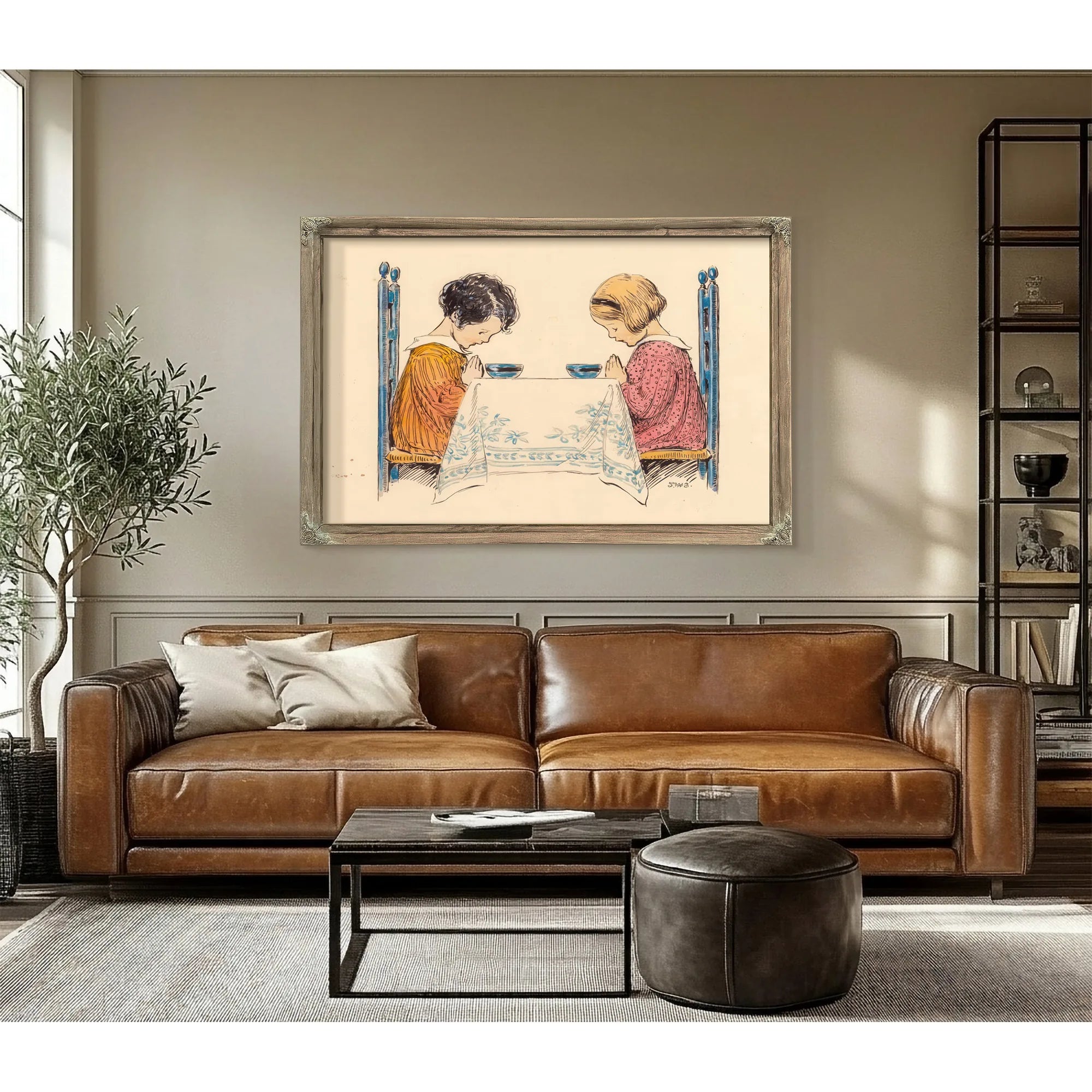 Two Children Praying A Childs Prayer Interior Book Illustration 1929 By Jessie Willcox Smith Fine Art Print