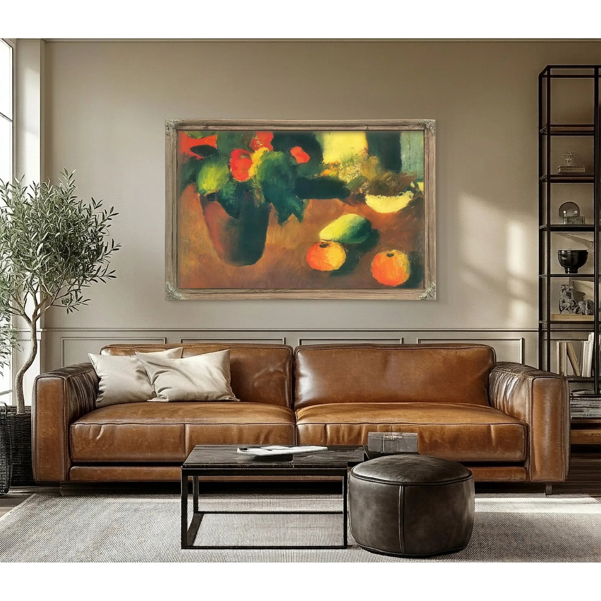 Still Life With Begonisas Apples And Pear By August Macke Fine Art Print
