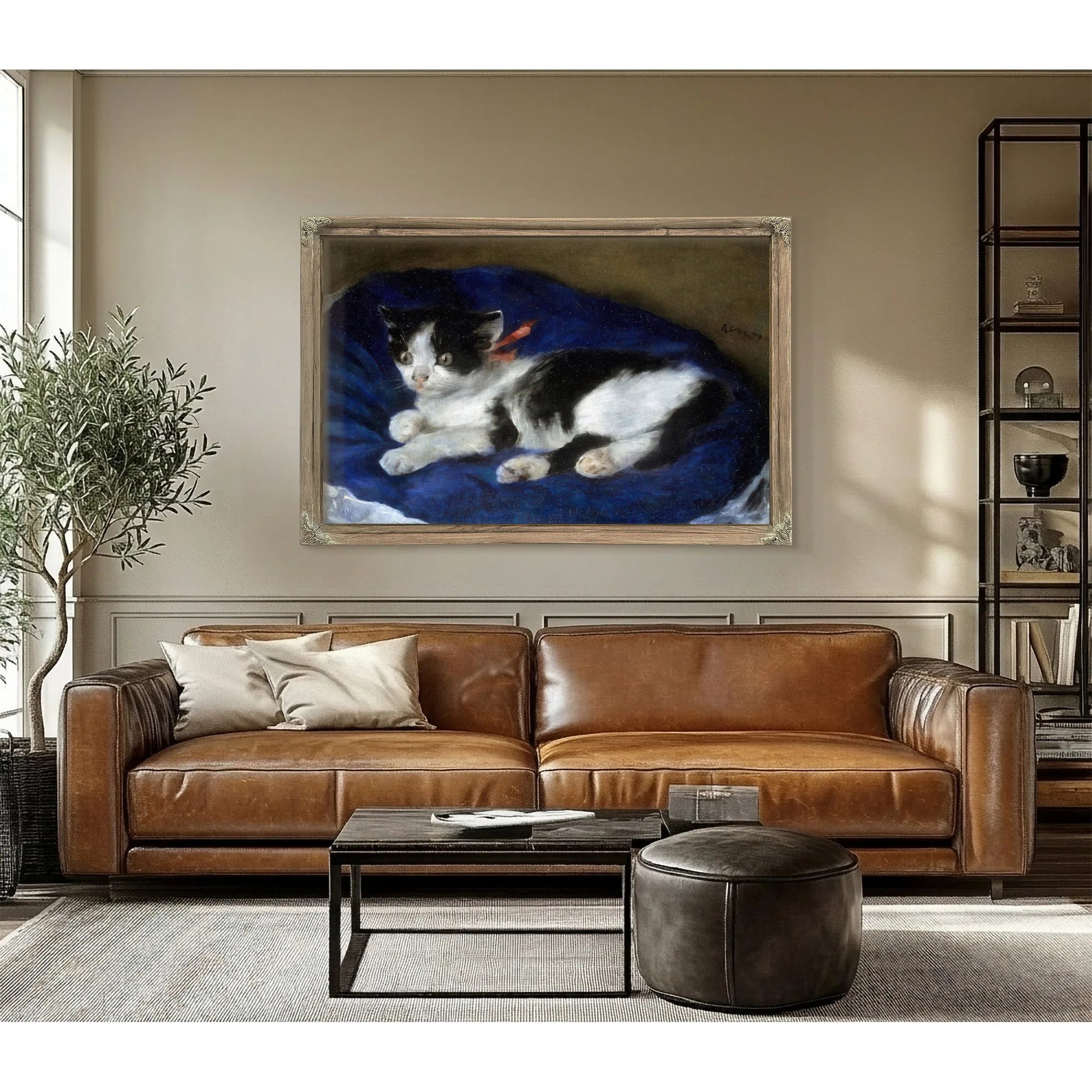 Cat On Blue Cushion By Pierre August Renoir Fine Art Print