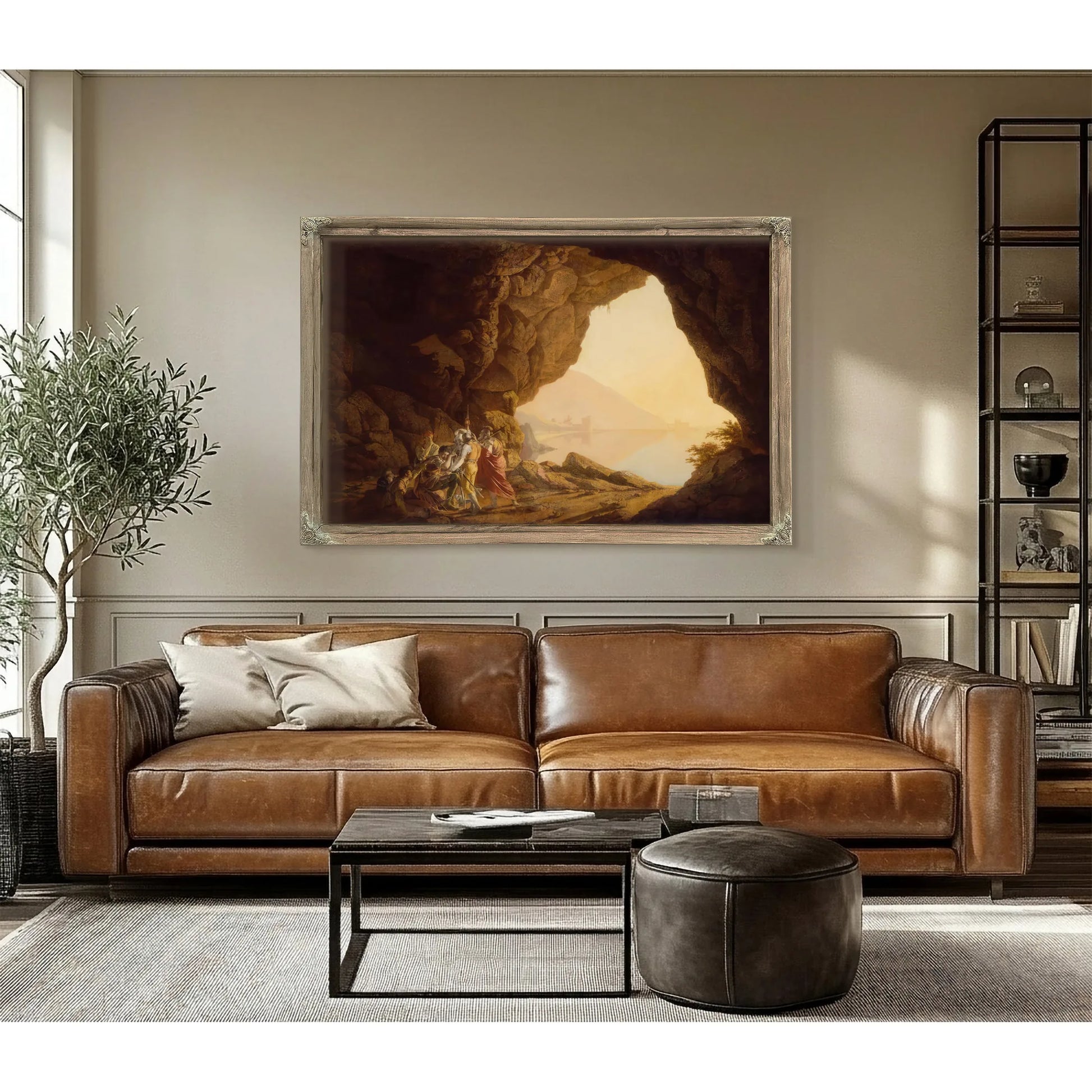 Grotto By The Seaside In The Kingdom Of Naples With Banditti Sunset by Joseph Wright Of Derby Fine Art Print