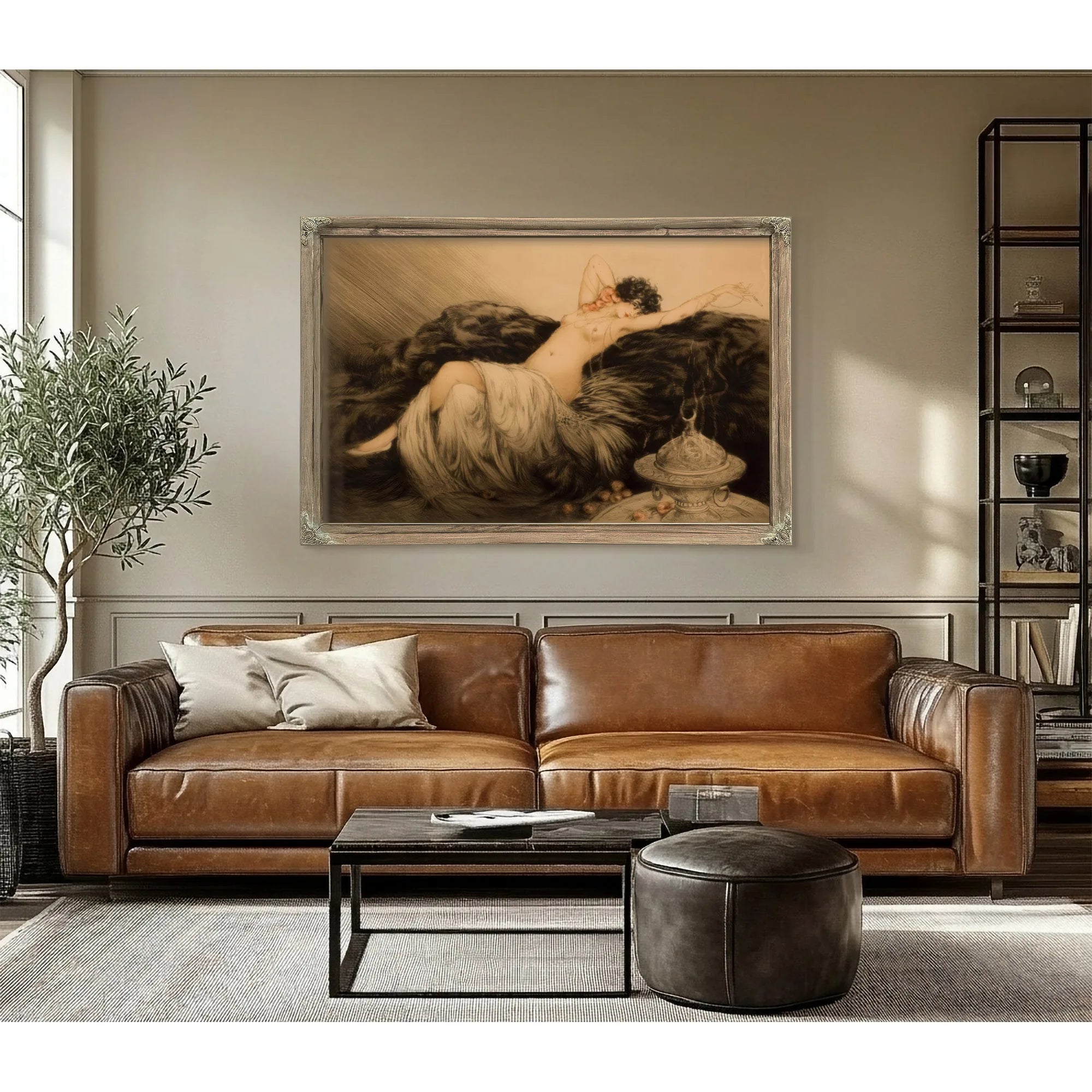 Nude With Black Fur By Louis Icart Fine Art Print
