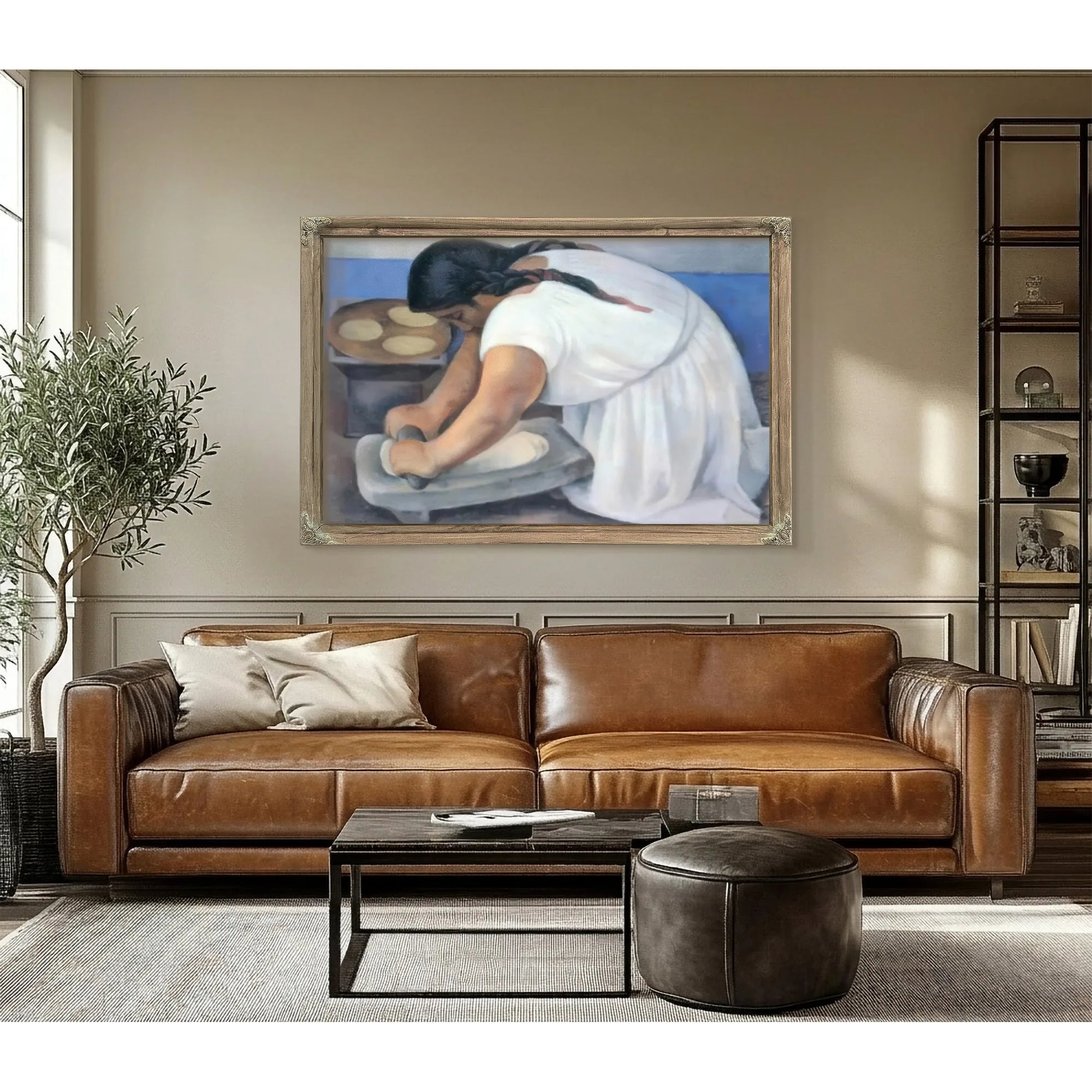 Woman Grinding Maize By Diego Rivera Fine Art Print