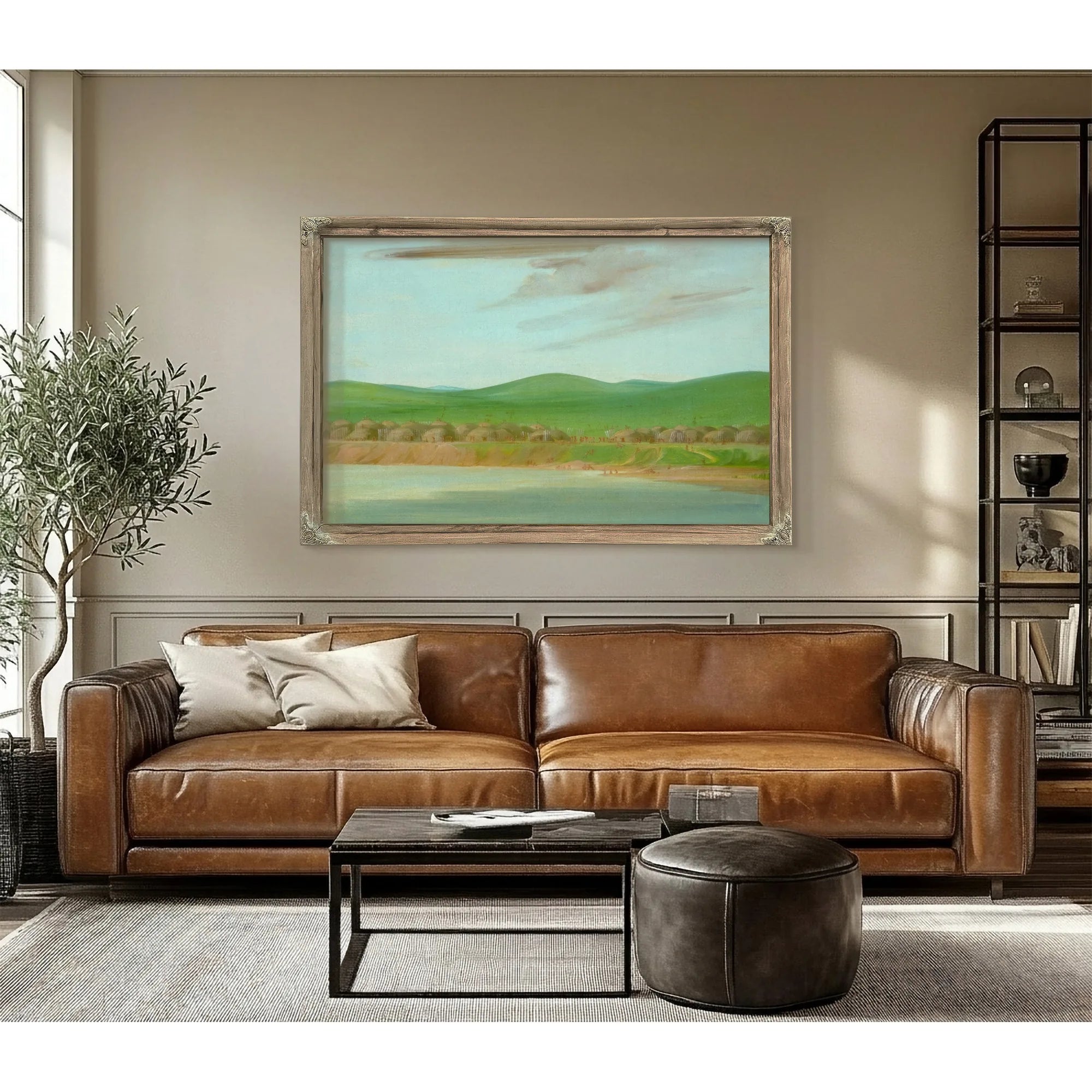 Arikara Village Of Earth Covered Lodges, 1600 Miles Above St. Louis By George Catlin Fine Art Print