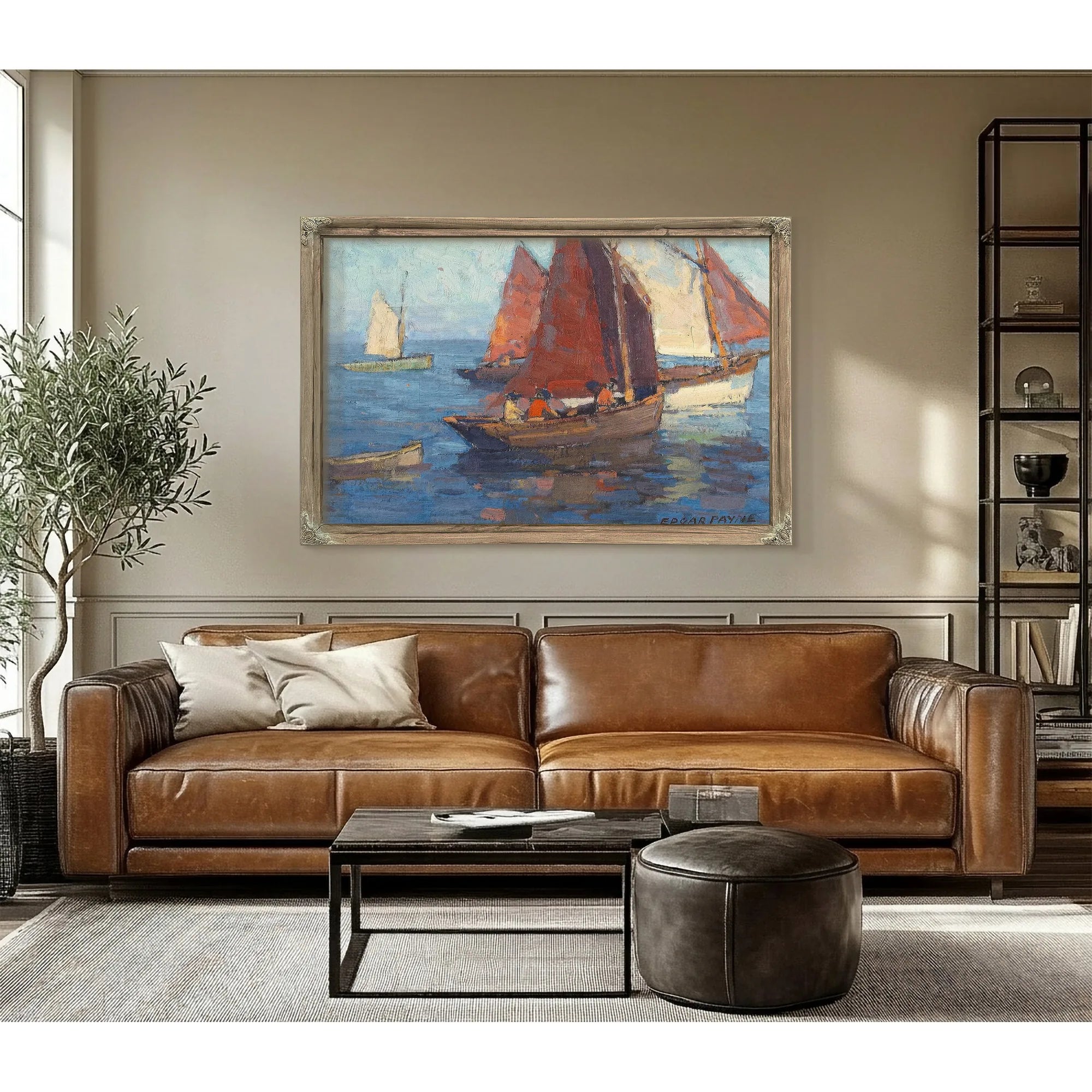 Figures In Sailboats On Calm Waters By Edgar Payne Fine Art Print