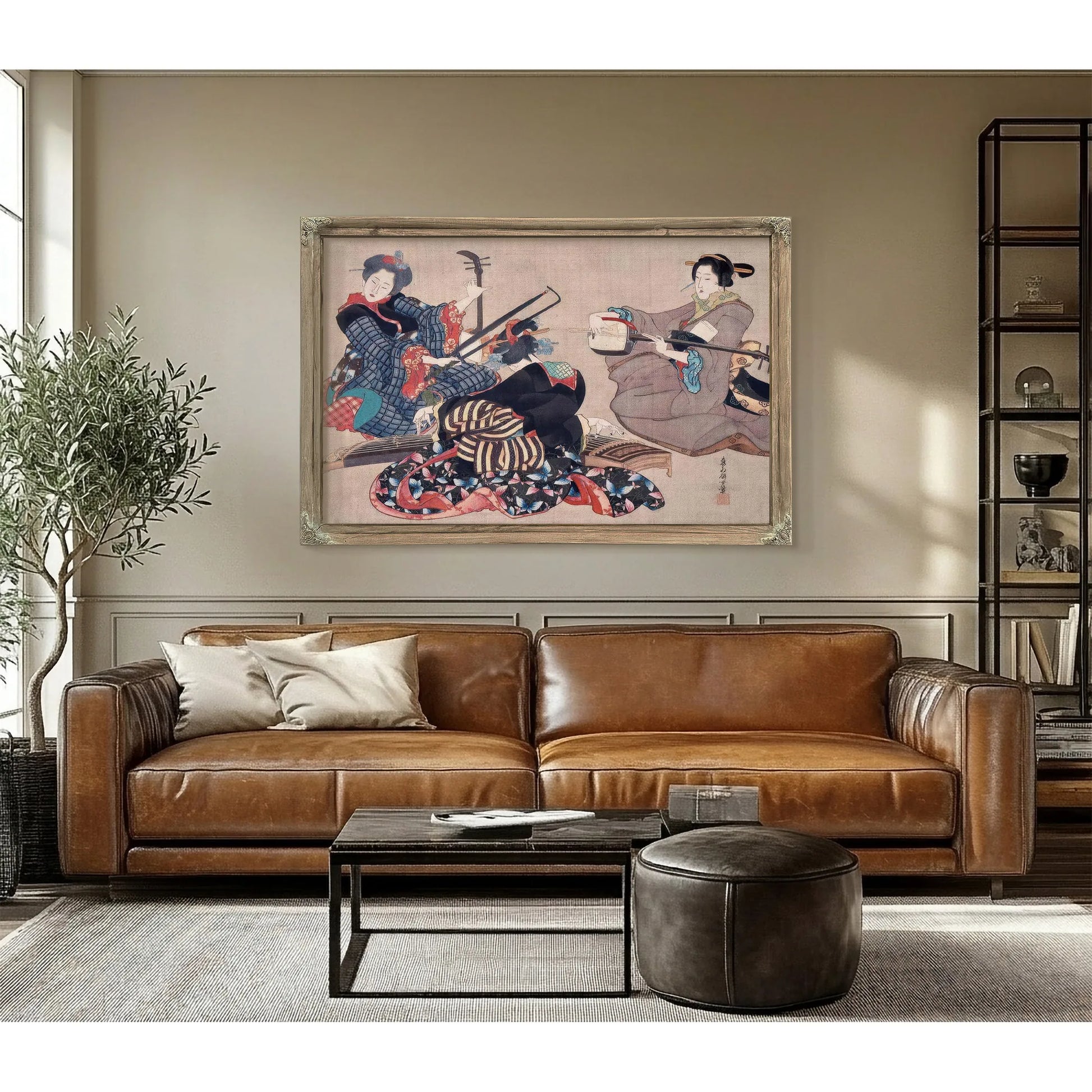 Katsushika Oi Three Women Playing Musical Instruments Upload Tmp By Katsushika Oi Fine Art Print