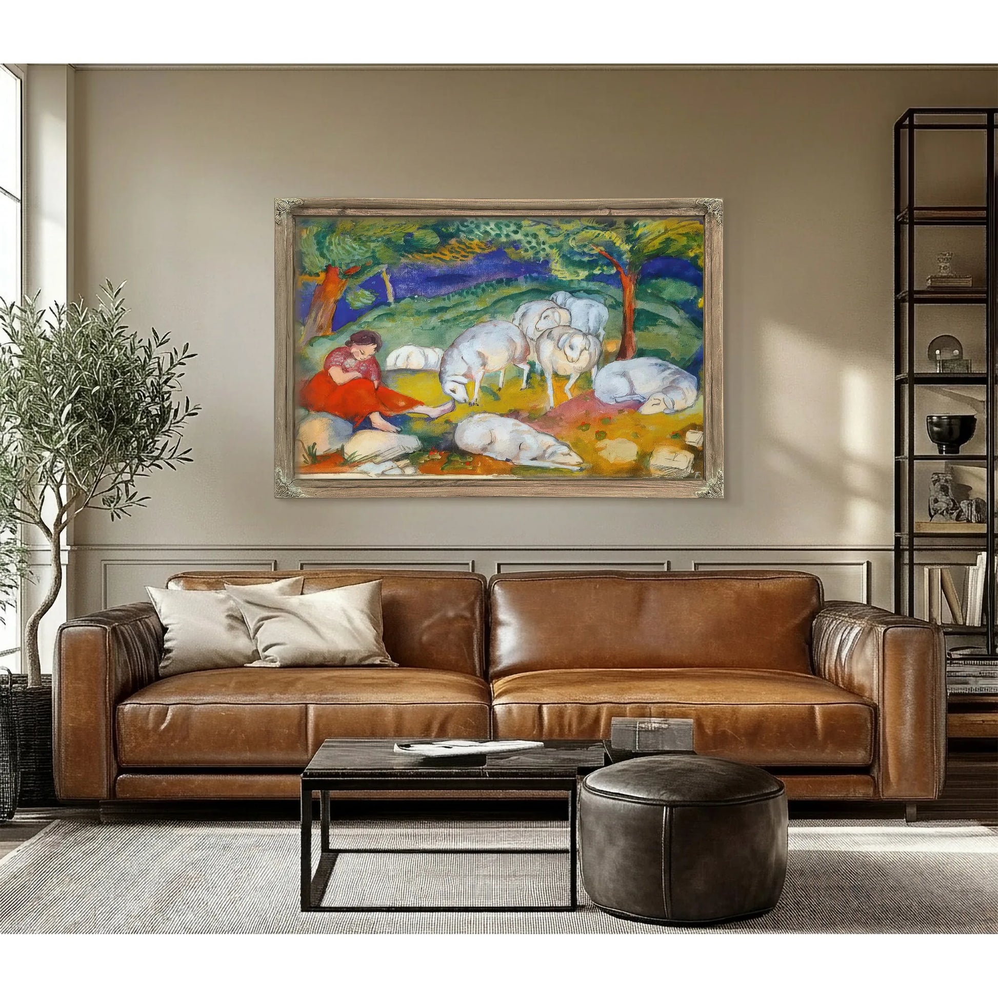 Sheperdess With Her Sheep By Franz Marc Fine Art Print