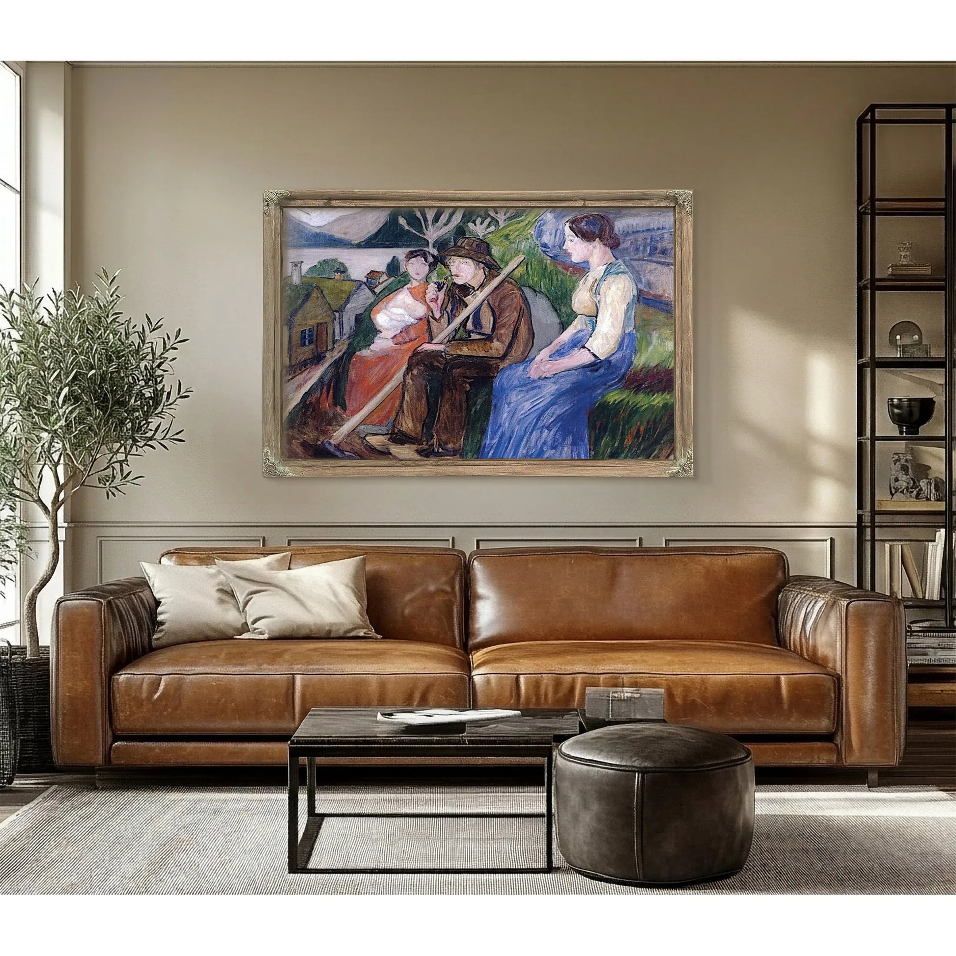 Self Portrait At Sandalstrand With Engel And Her Sister By Nicolai Astrup Fine Art Print
