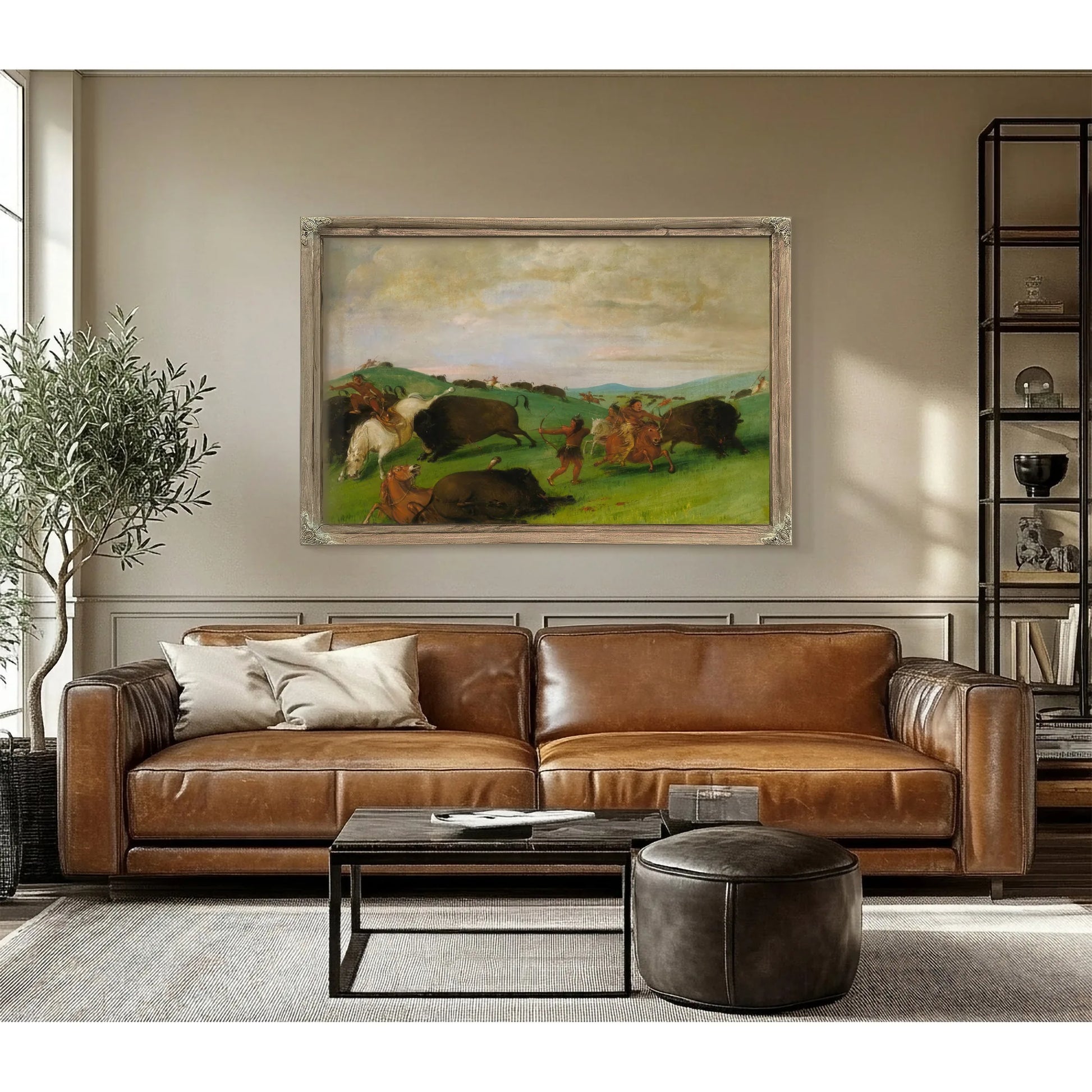 Buffalo Chase, Bulls Making Battle With Men And Horses By George Catlin Fine Art Print