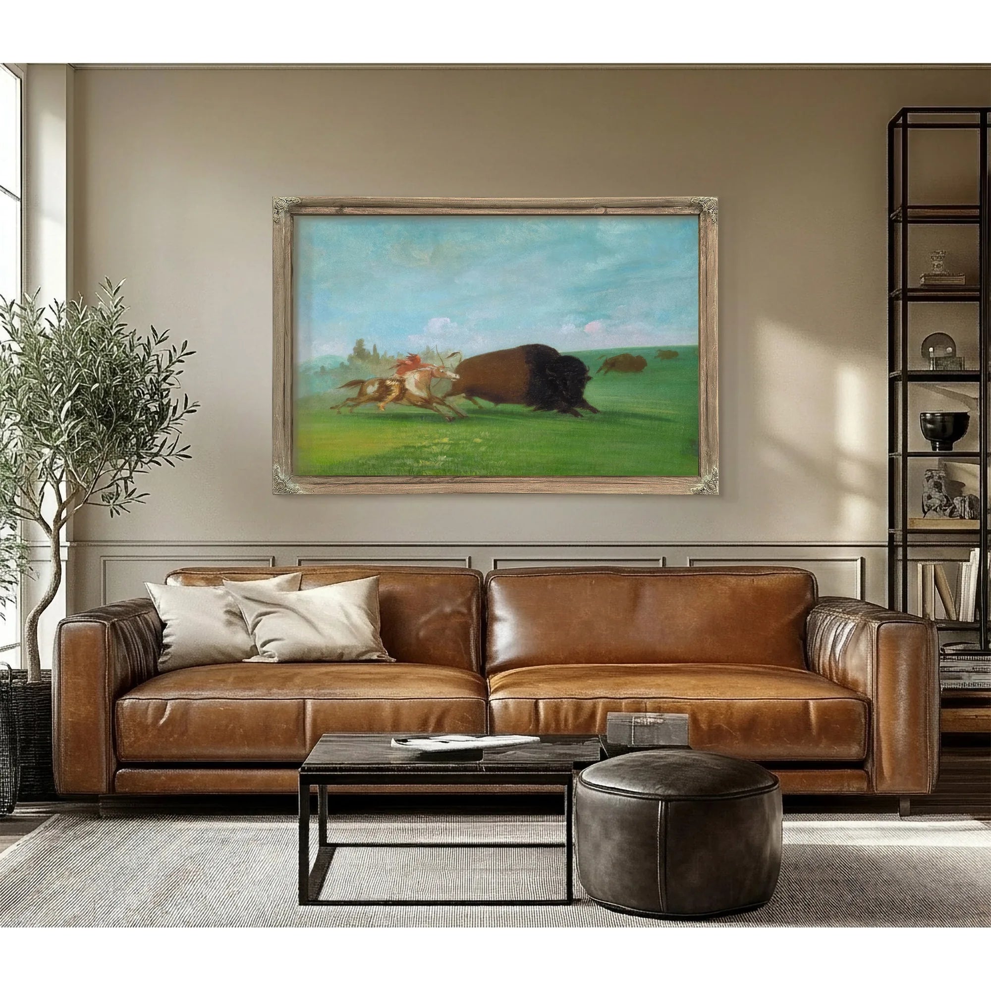 Buffalo Chase, A Single Death By George Catlin Fine Art Print